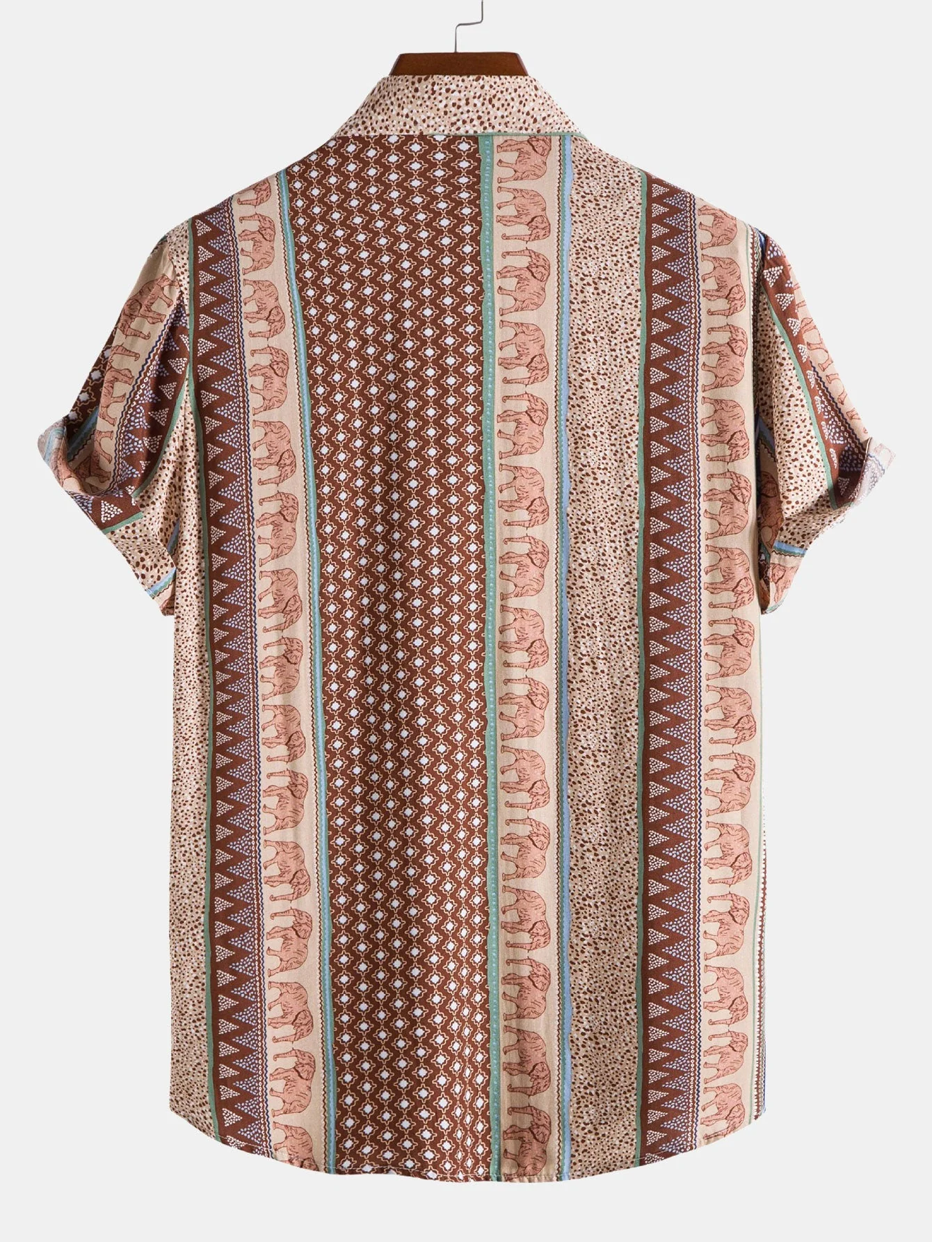 Elefanten Geometrischer Druck Hemd & Leinen Baumwoll Mischgewebe Kordelzug Shorts - Image 8