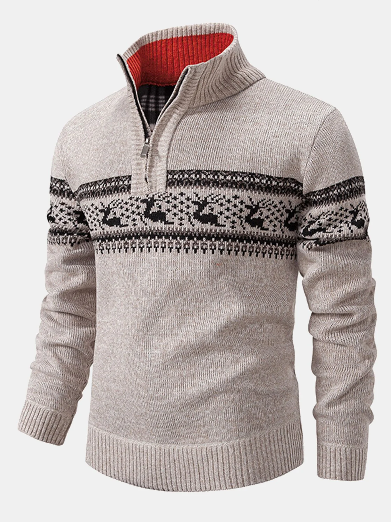 Elch Druck Viertel Reißverschluss Pullover