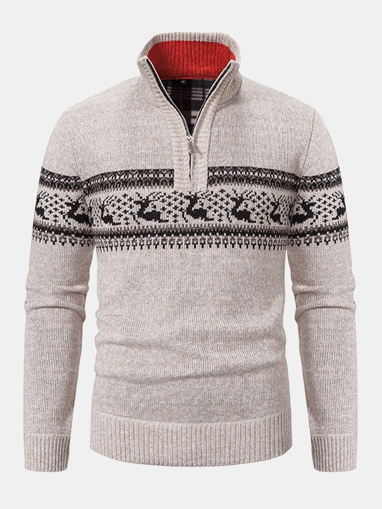 Elch Druck Viertel Reißverschluss Pullover - Image 2