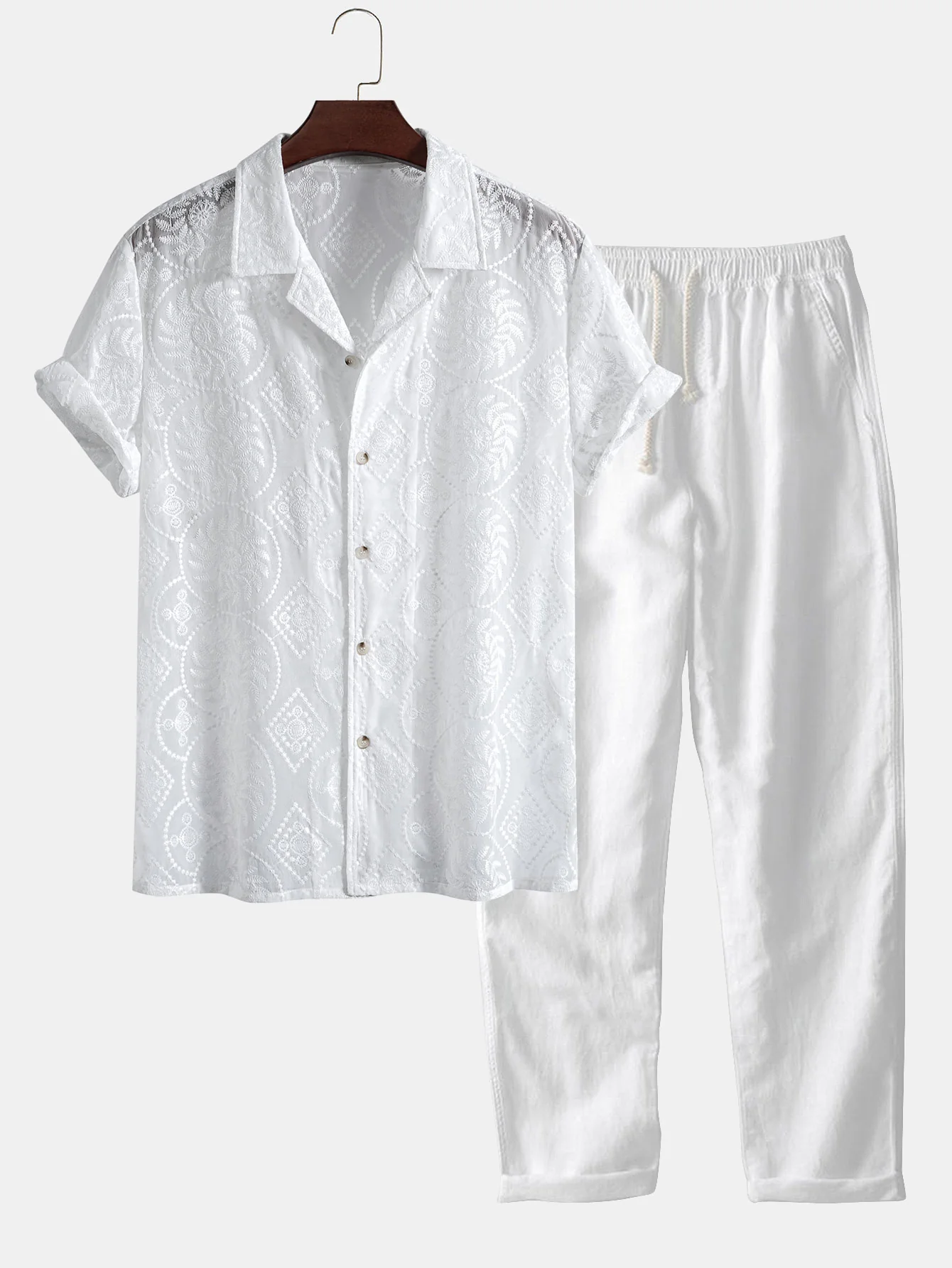 Bestickte Blumen-Cuban-Hemd & gerade Leinenhose - Image 2