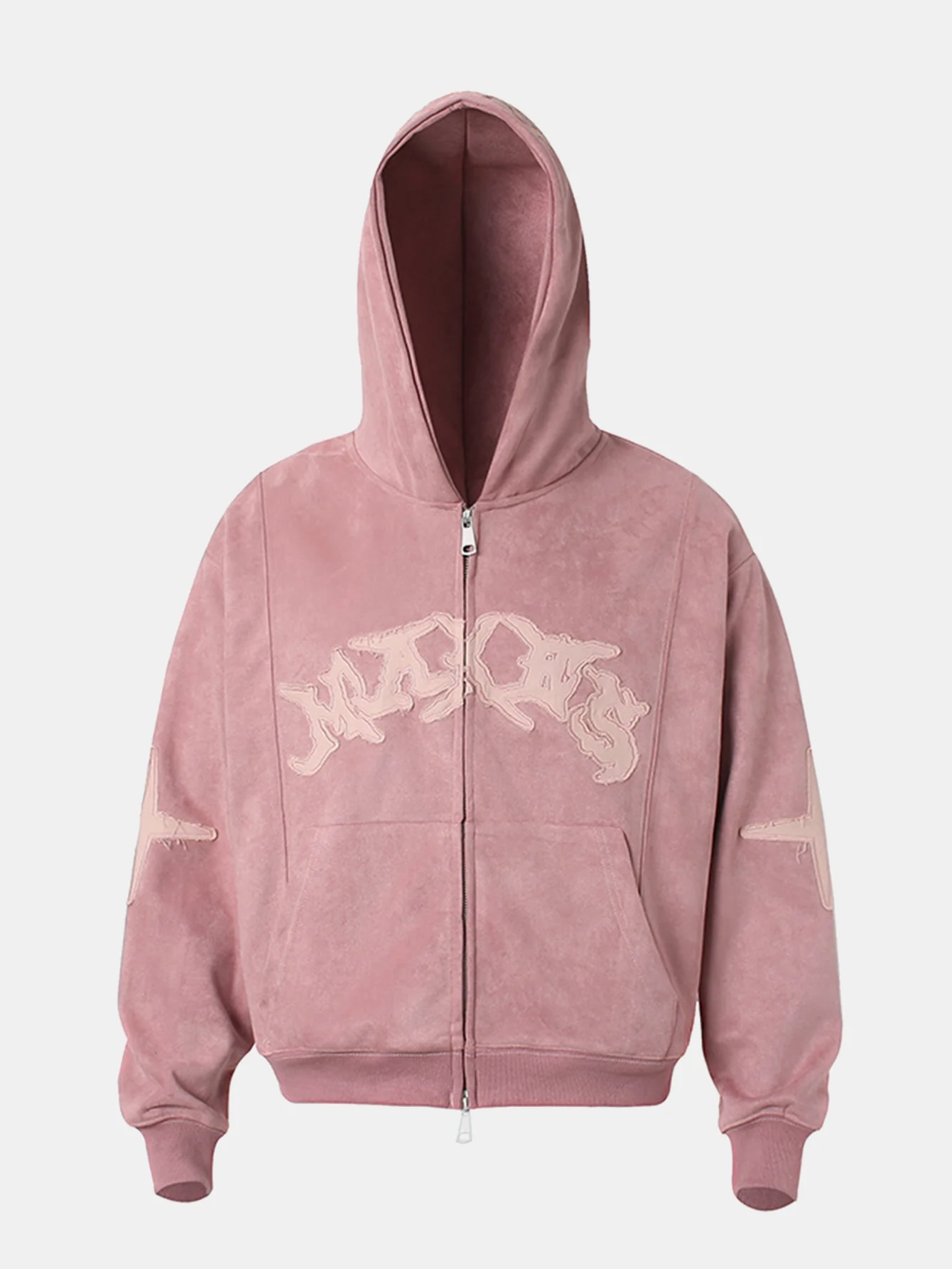 Bestickter Buchstaben Kunstwildleder Reißverschluss Kapuzenpullover - Image 2