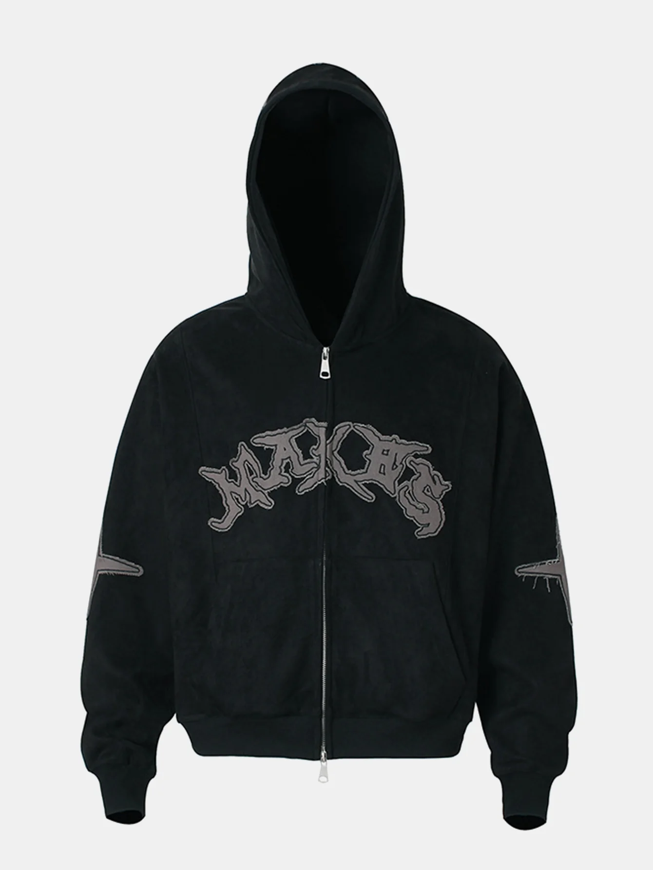 Bestickter Buchstaben Kunstwildleder Reißverschluss Kapuzenpullover - Image 3
