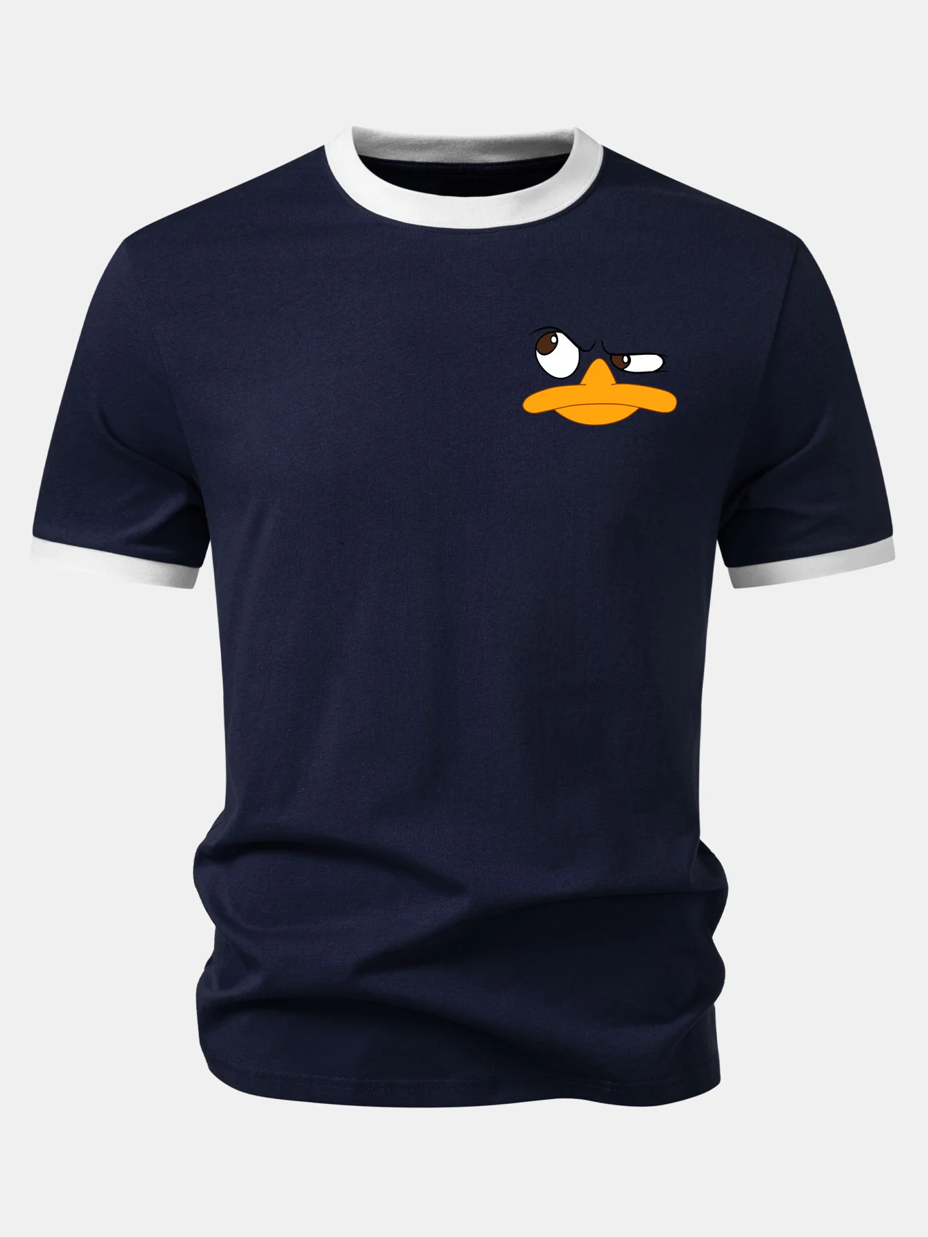 Emoji Duck Print Contrast Ringer T-Shirt - Image 3