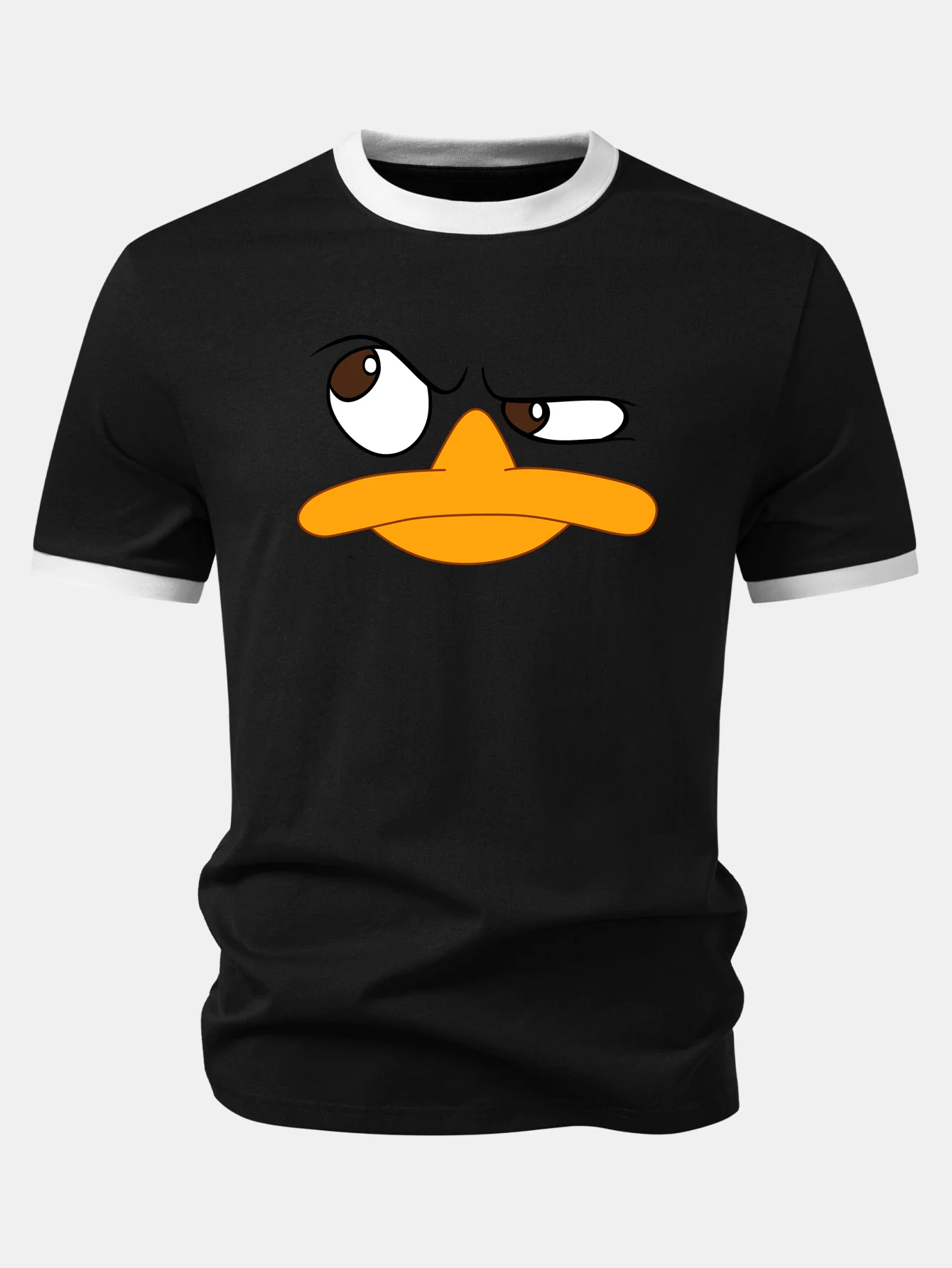 Emoji Duck Print Contrast Ringer T-Shirt