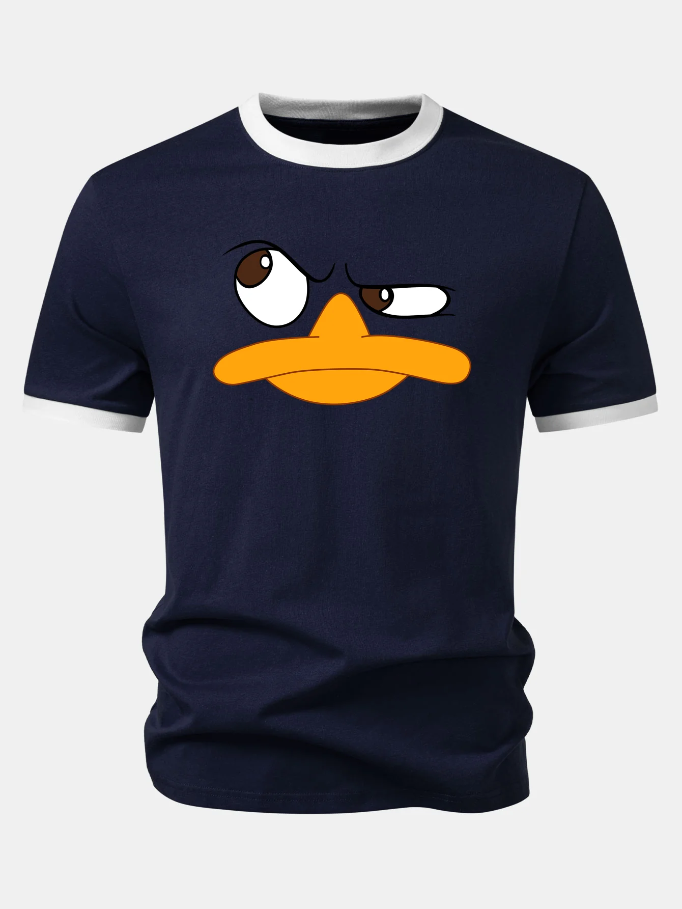Emoji Duck Print Contrast Ringer T-Shirt - Image 3