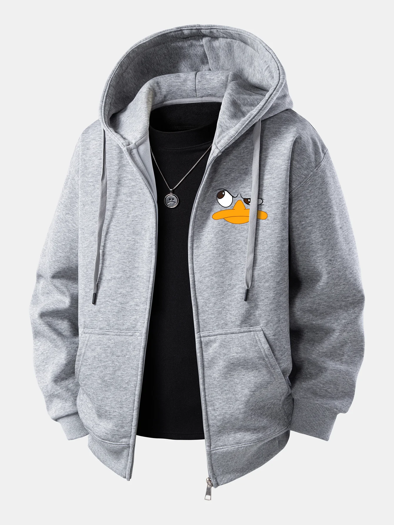 Emoji Duck Print Zip-Up Hoodie - Image 11