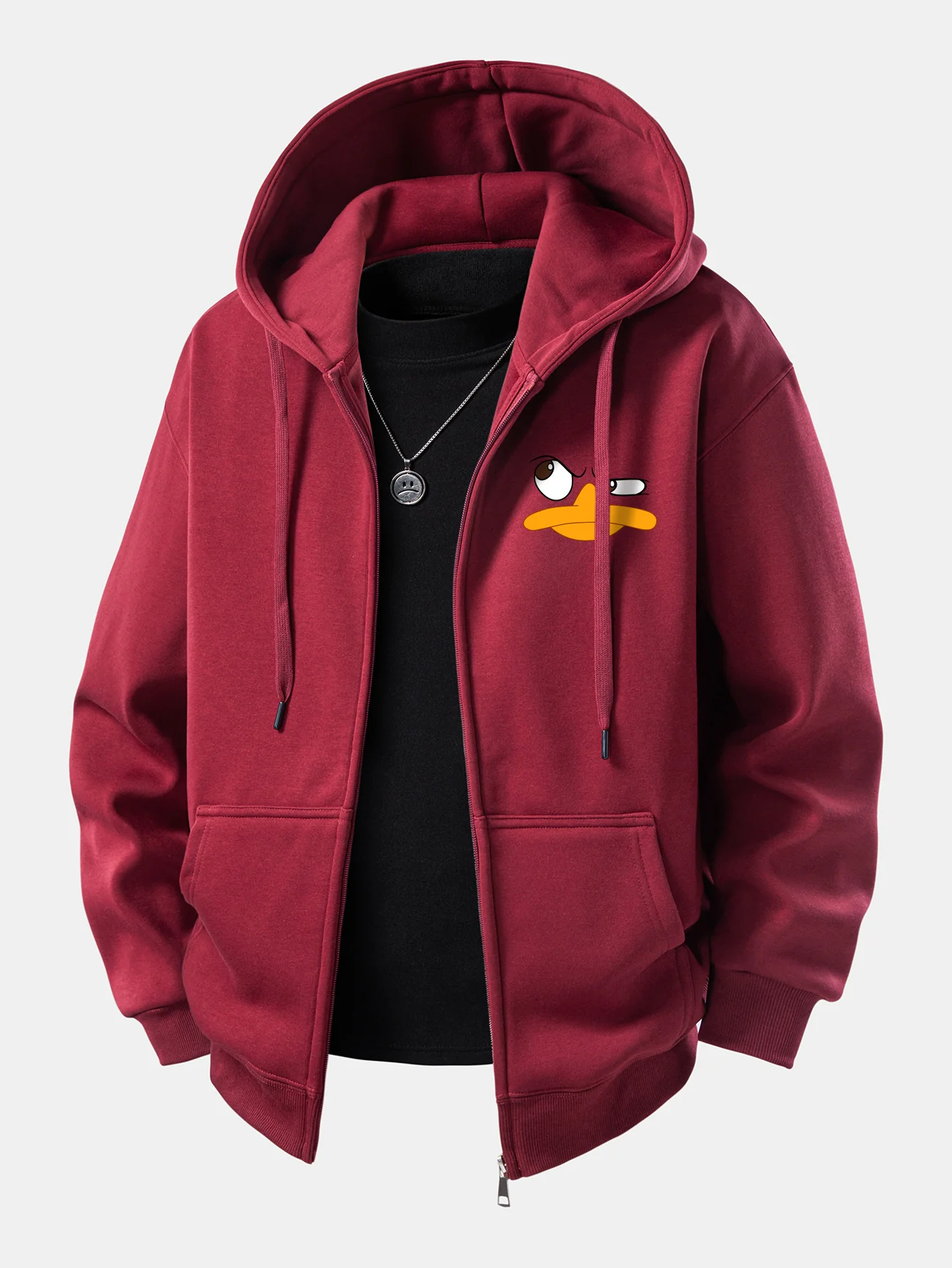 Emoji Duck Print Zip-Up Hoodie - Image 3