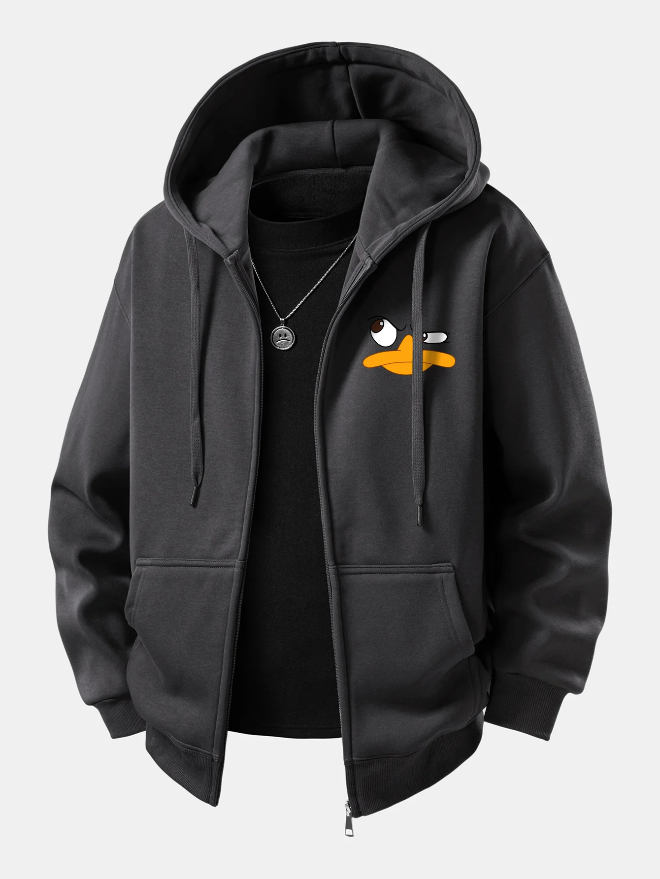 Emoji Duck Print Zip-Up Hoodie - Image 5