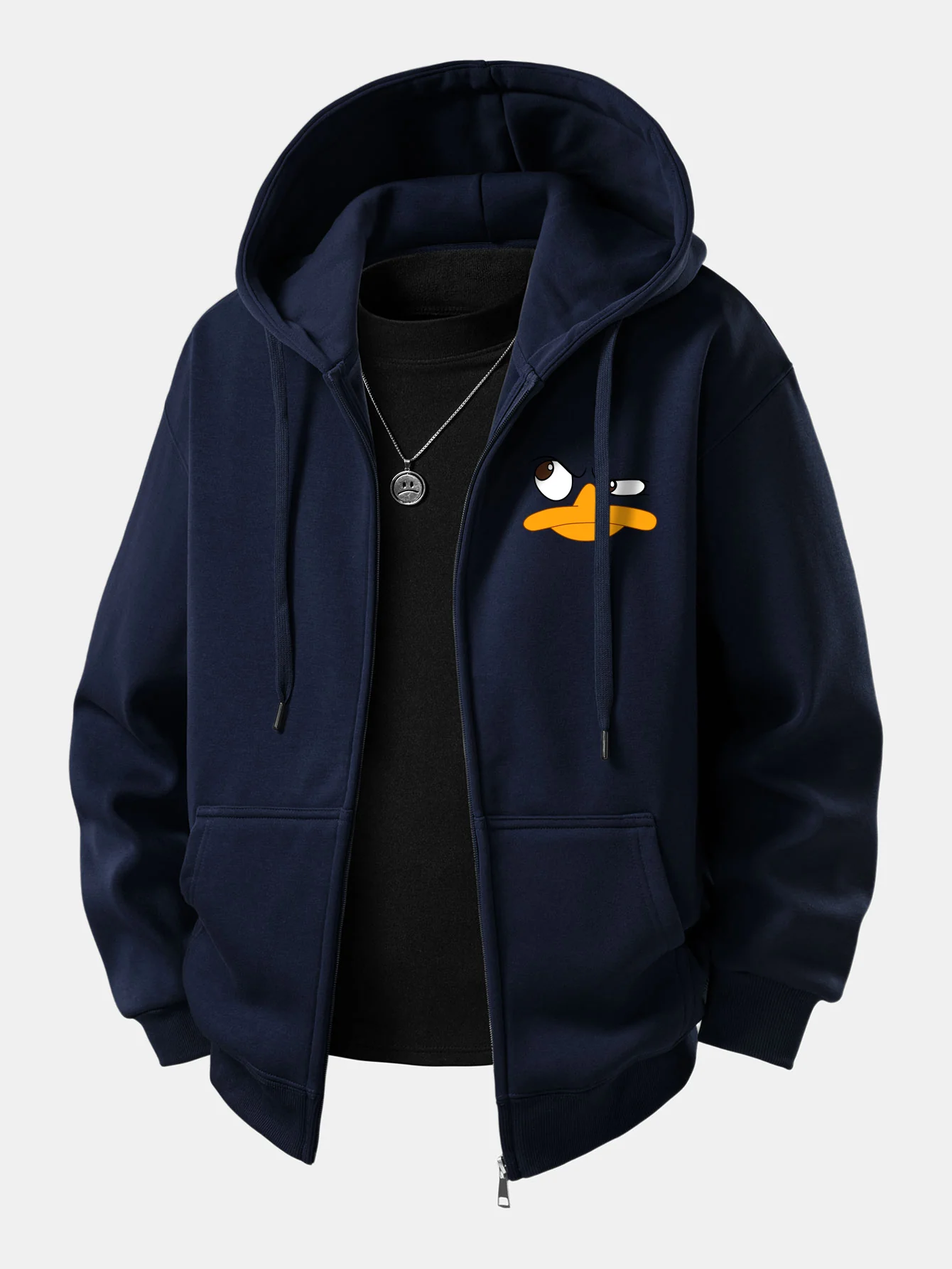 Emoji Duck Print Zip-Up Hoodie - Image 7