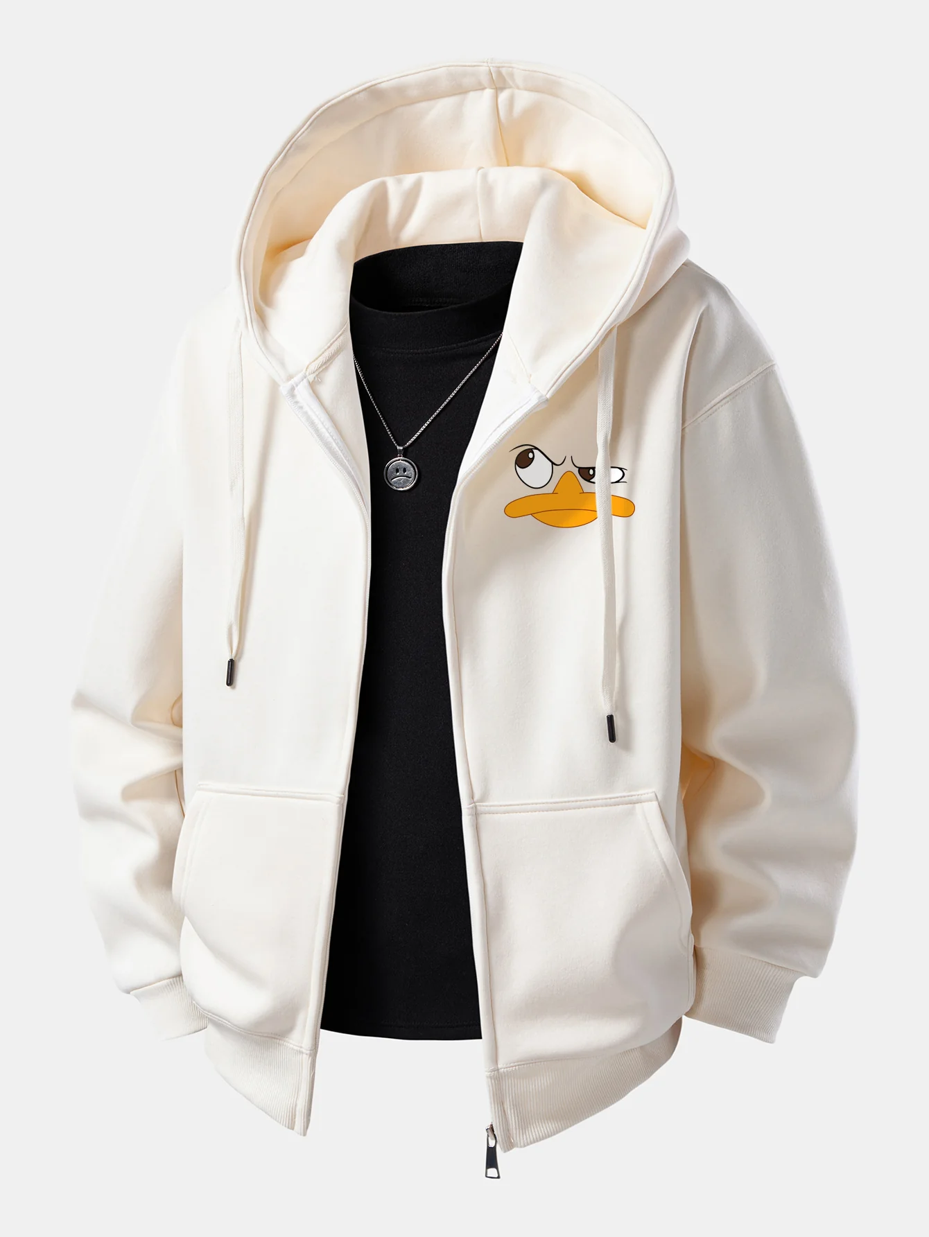 Emoji Duck Print Zip-Up Hoodie - Image 9