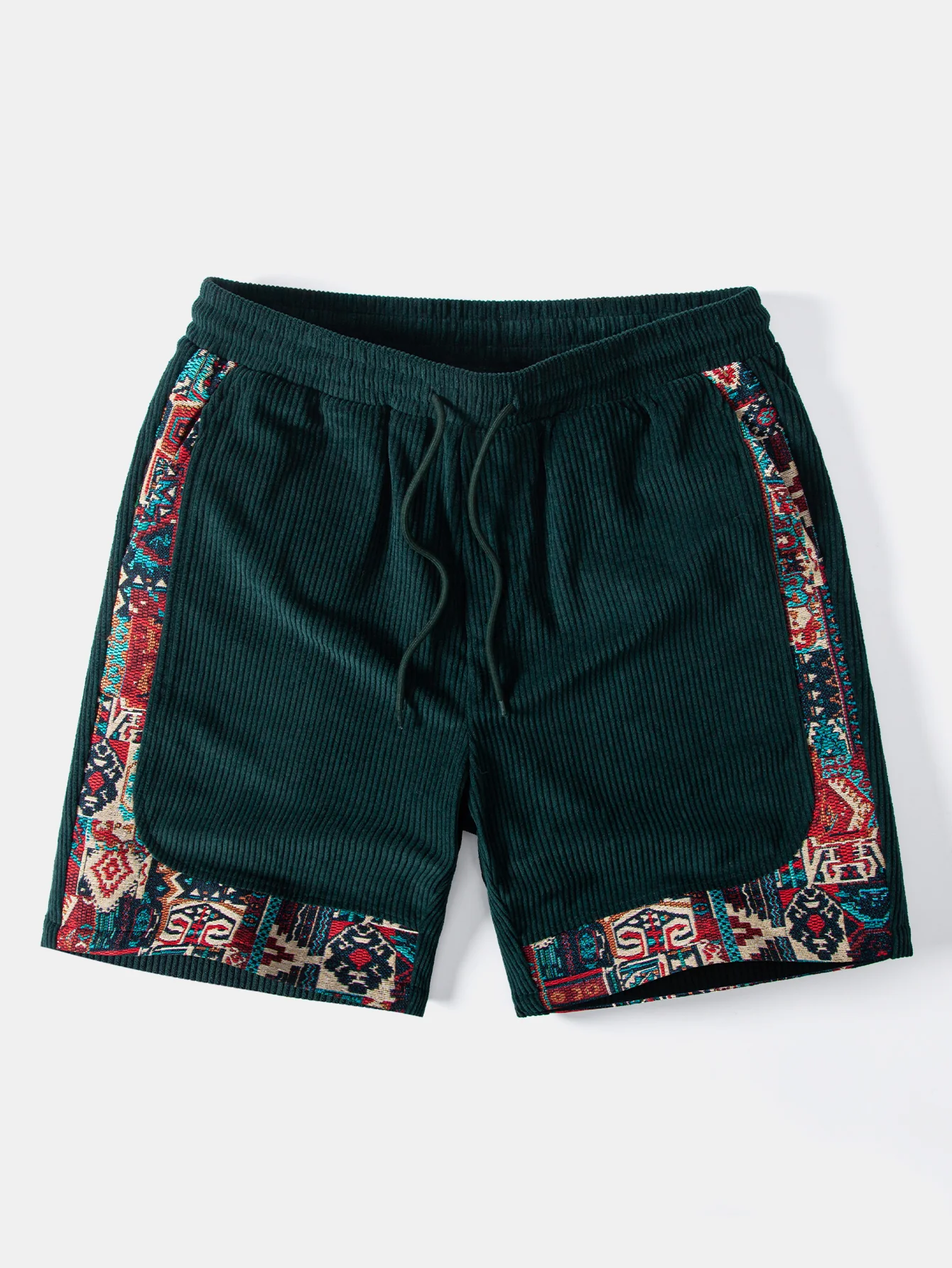 Ethnic Geometric Jacquard Patchwork Corduroy Shorts - Image 3