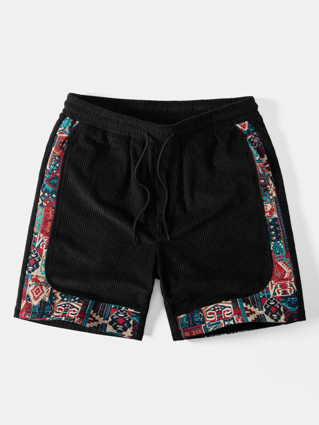 Ethnic Geometric Jacquard Patchwork Corduroy Shorts - Image 5