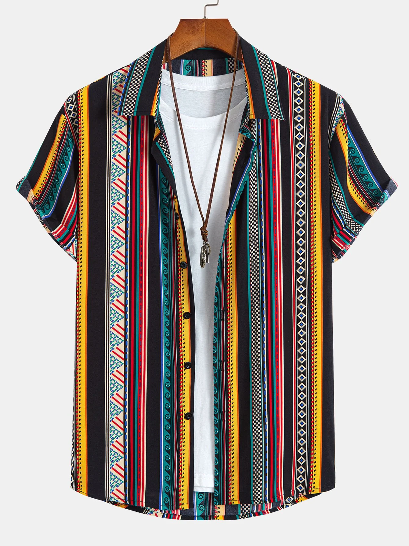 Ethnisches geometrisches Druckhemd mit Knöpfen & Badeshorts - Image 2
