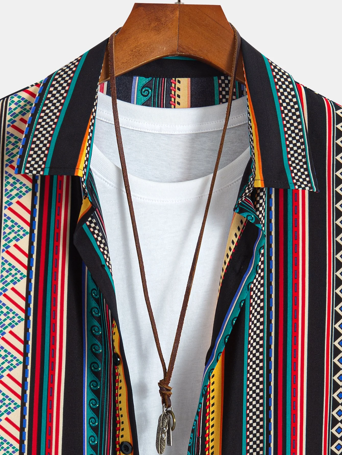 Ethnisches geometrisches Druckhemd mit Knöpfen & Badeshorts - Image 7