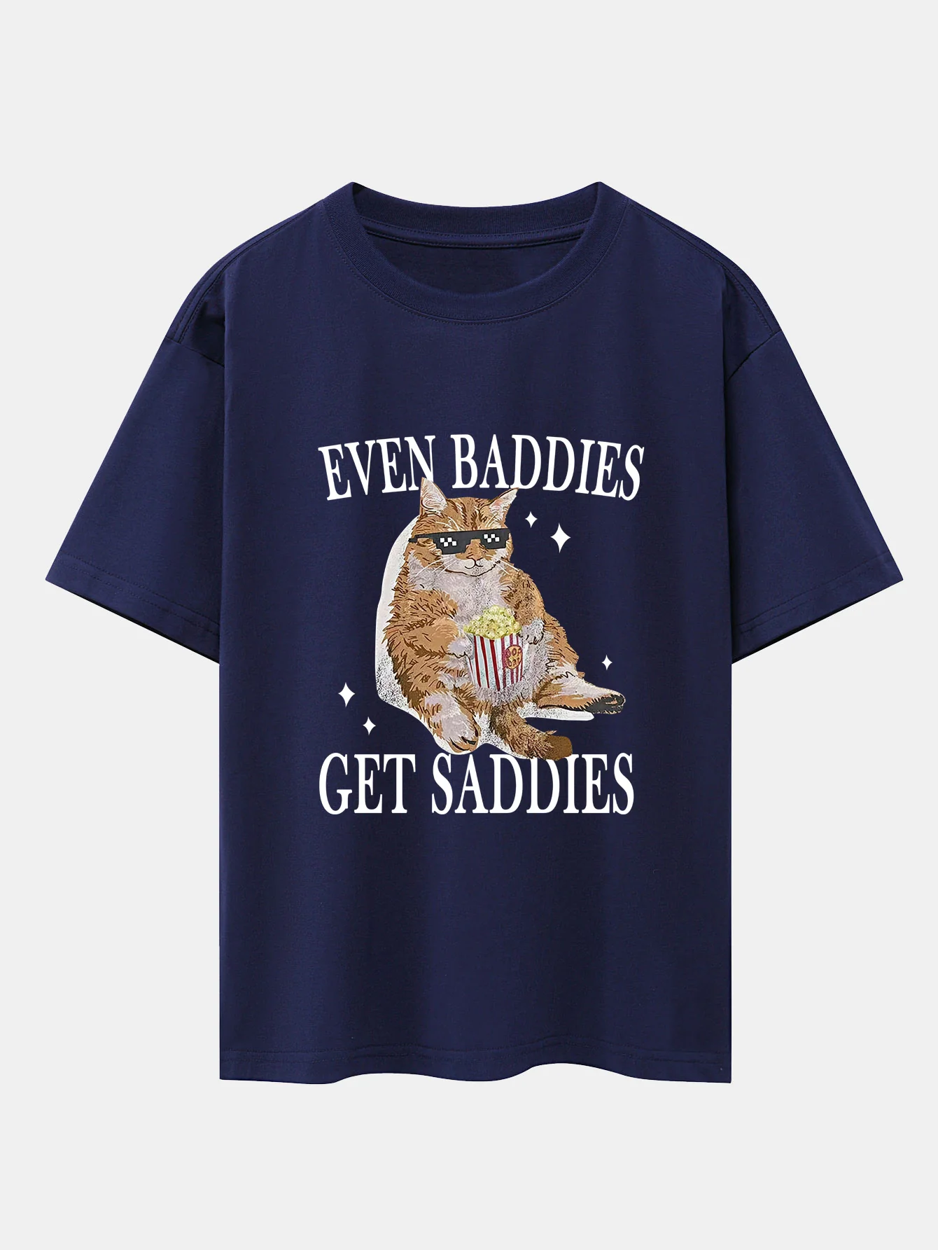Even Baddies Get Saddies Cat Print Drop Shoulder Oversize T-Shirt - Image 10