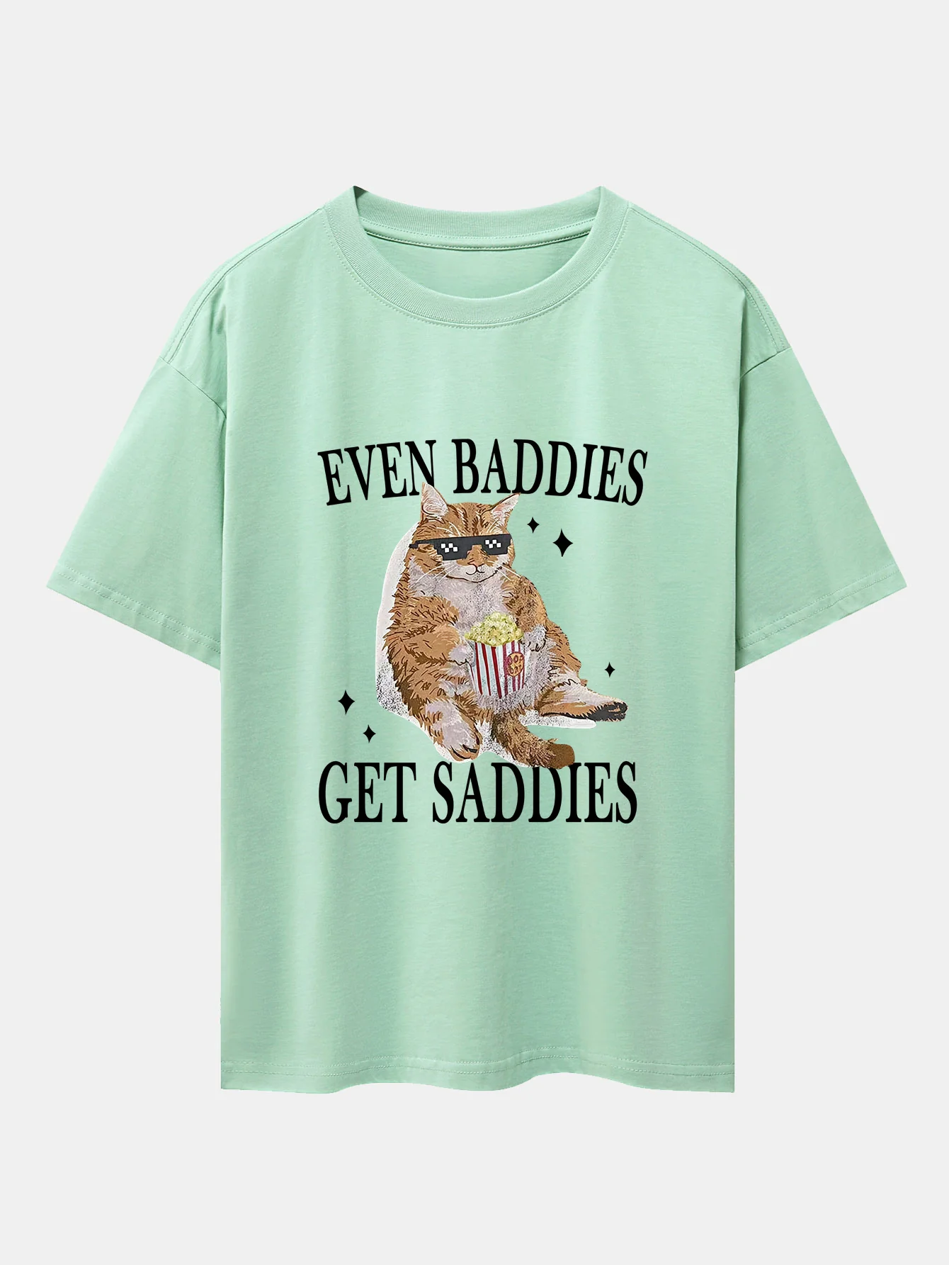 Even Baddies Get Saddies Cat Print Drop Shoulder Oversize T-Shirt - Image 11