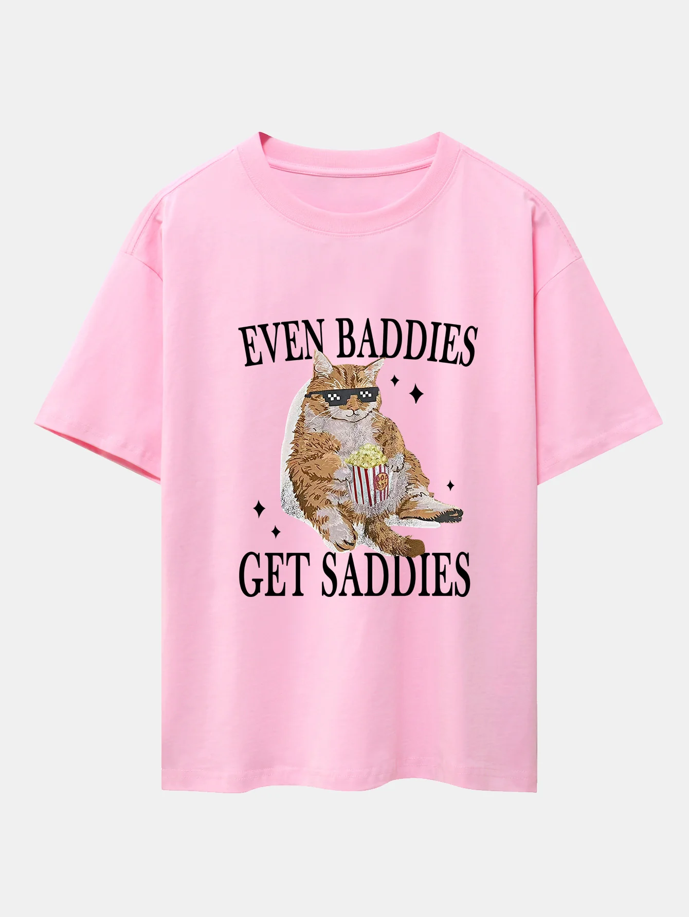 Even Baddies Get Saddies Cat Print Drop Shoulder Oversize T-Shirt - Image 12