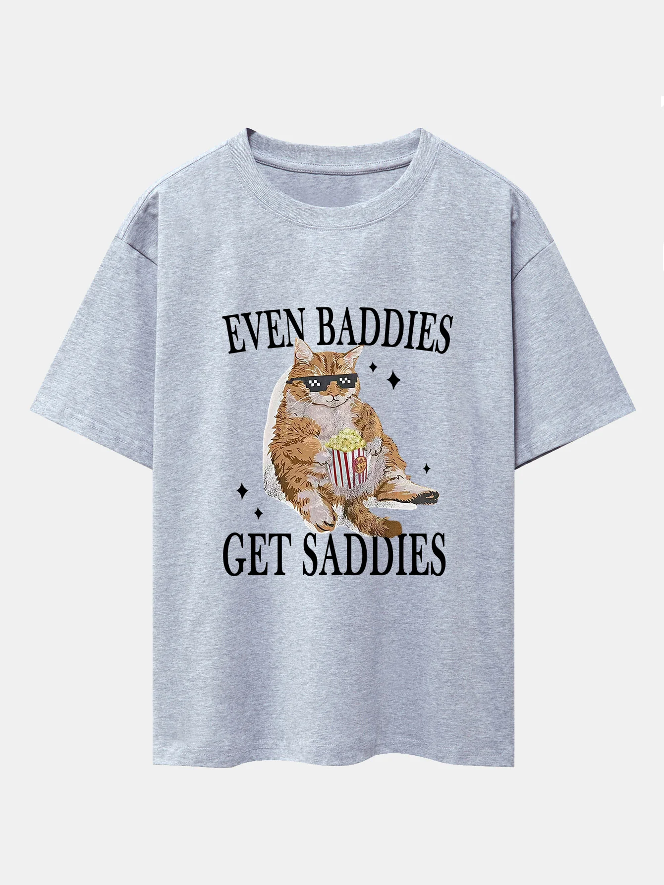 Even Baddies Get Saddies Cat Print Drop Shoulder Oversize T-Shirt - Image 13