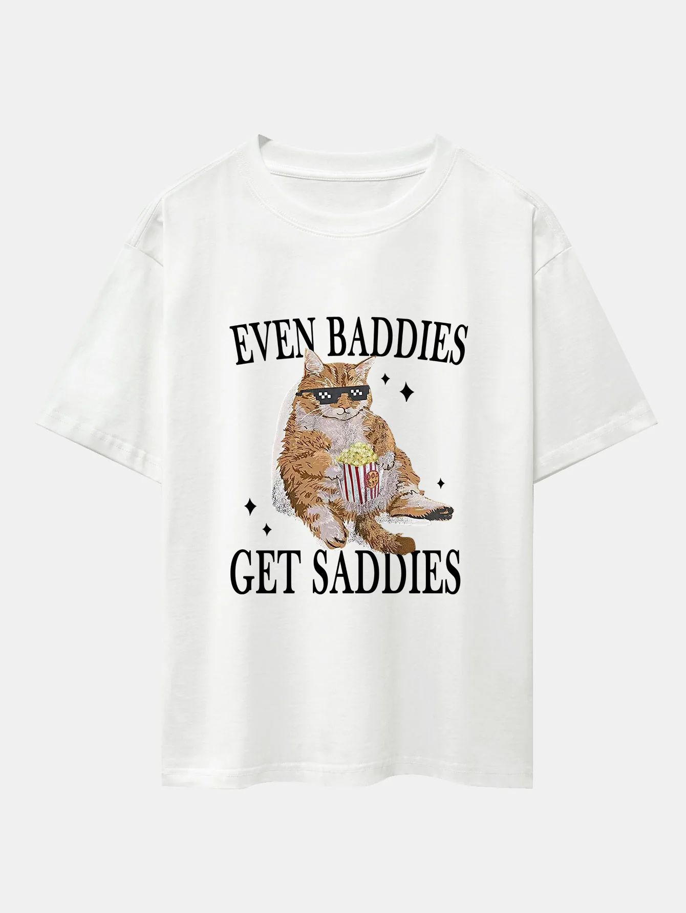 Even Baddies Get Saddies Cat Print Drop Shoulder Oversize T-Shirt - Image 2