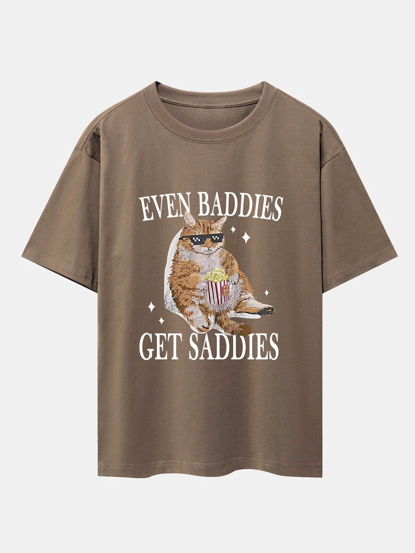 Even Baddies Get Saddies Cat Print Drop Shoulder Oversize T-Shirt - Image 3