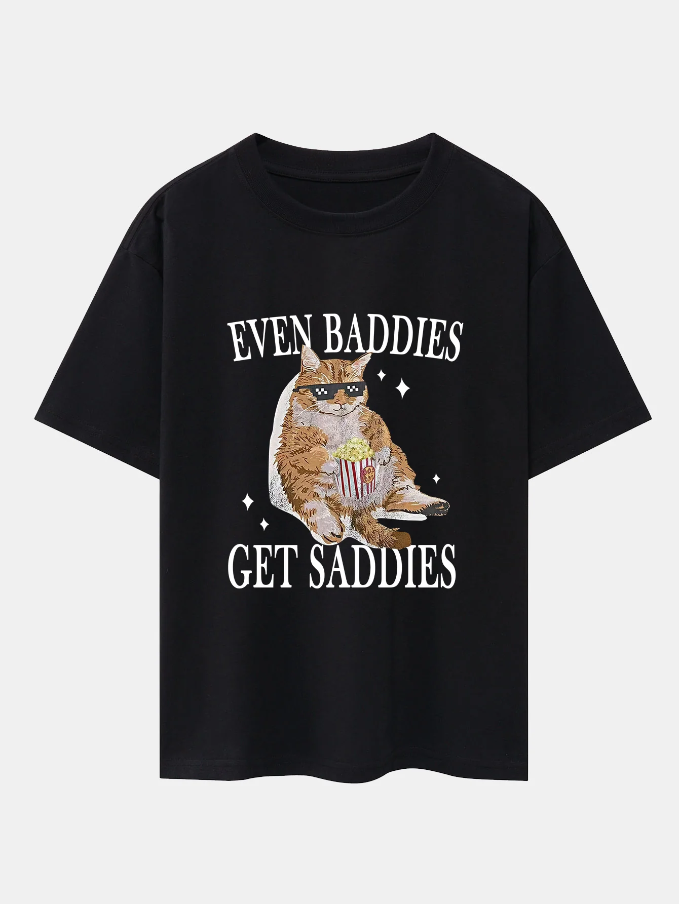 Even Baddies Get Saddies Cat Print Drop Shoulder Oversize T-Shirt - Image 4