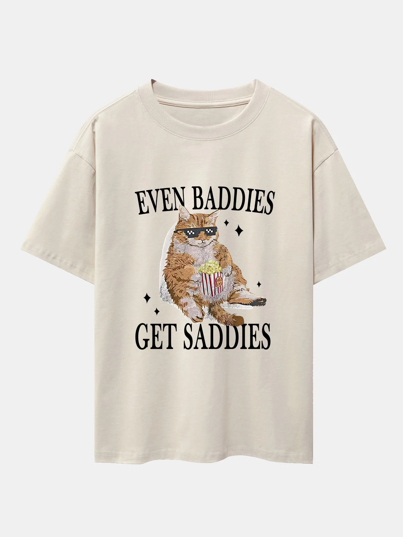Even Baddies Get Saddies Cat Print Drop Shoulder Oversize T-Shirt - Image 5