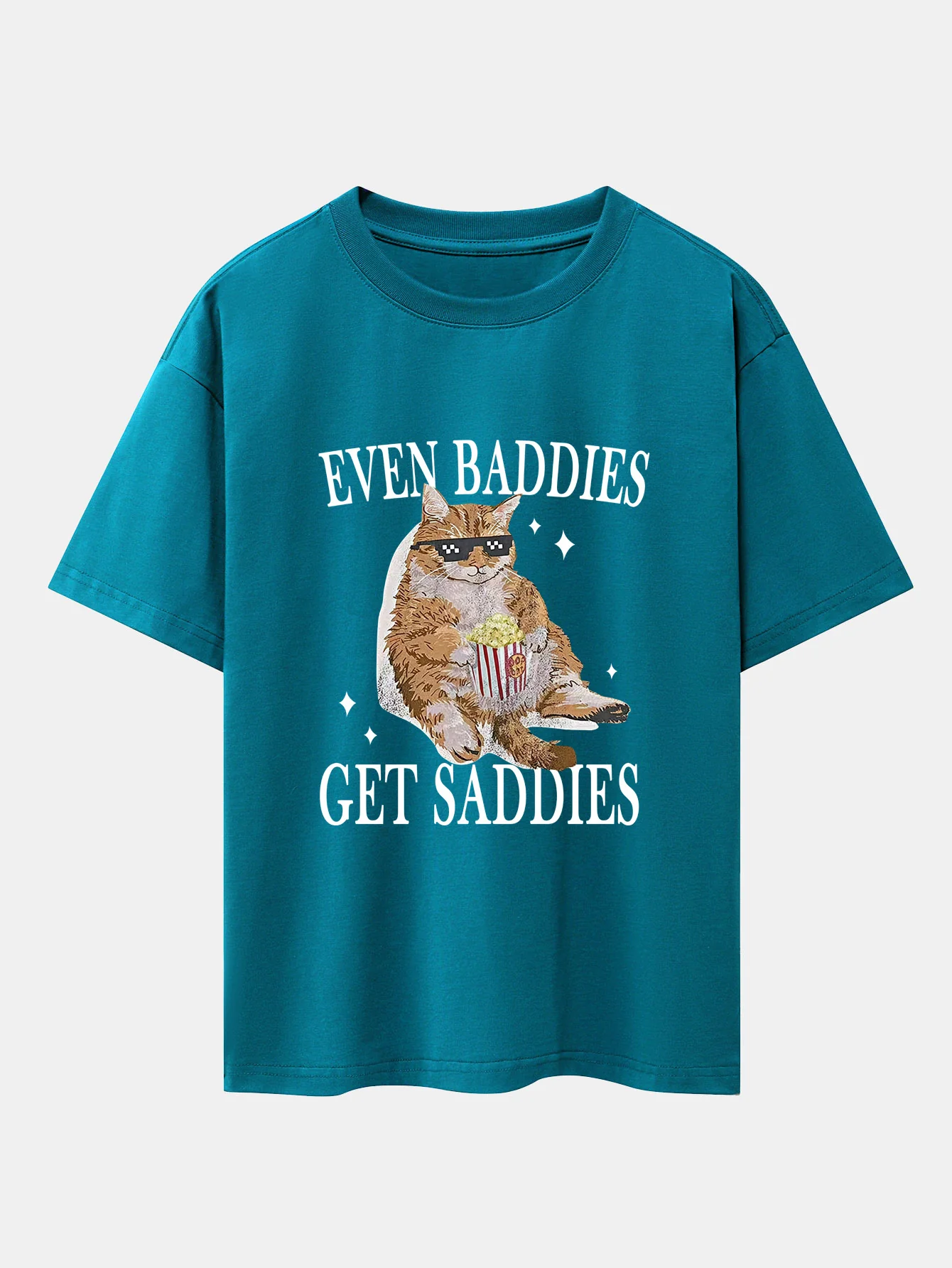 Even Baddies Get Saddies Cat Print Drop Shoulder Oversize T-Shirt - Image 6