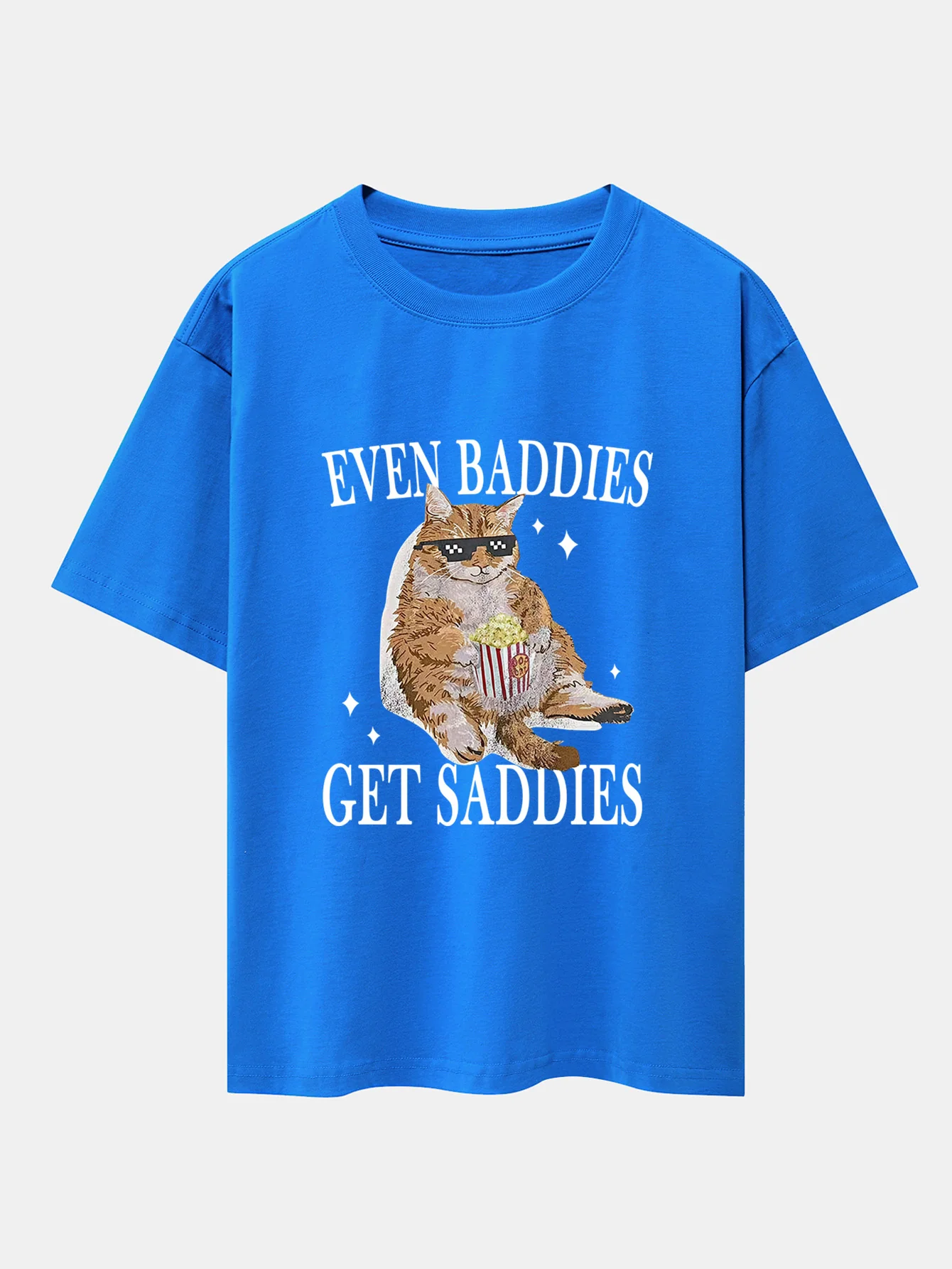 Even Baddies Get Saddies Cat Print Drop Shoulder Oversize T-Shirt - Image 7