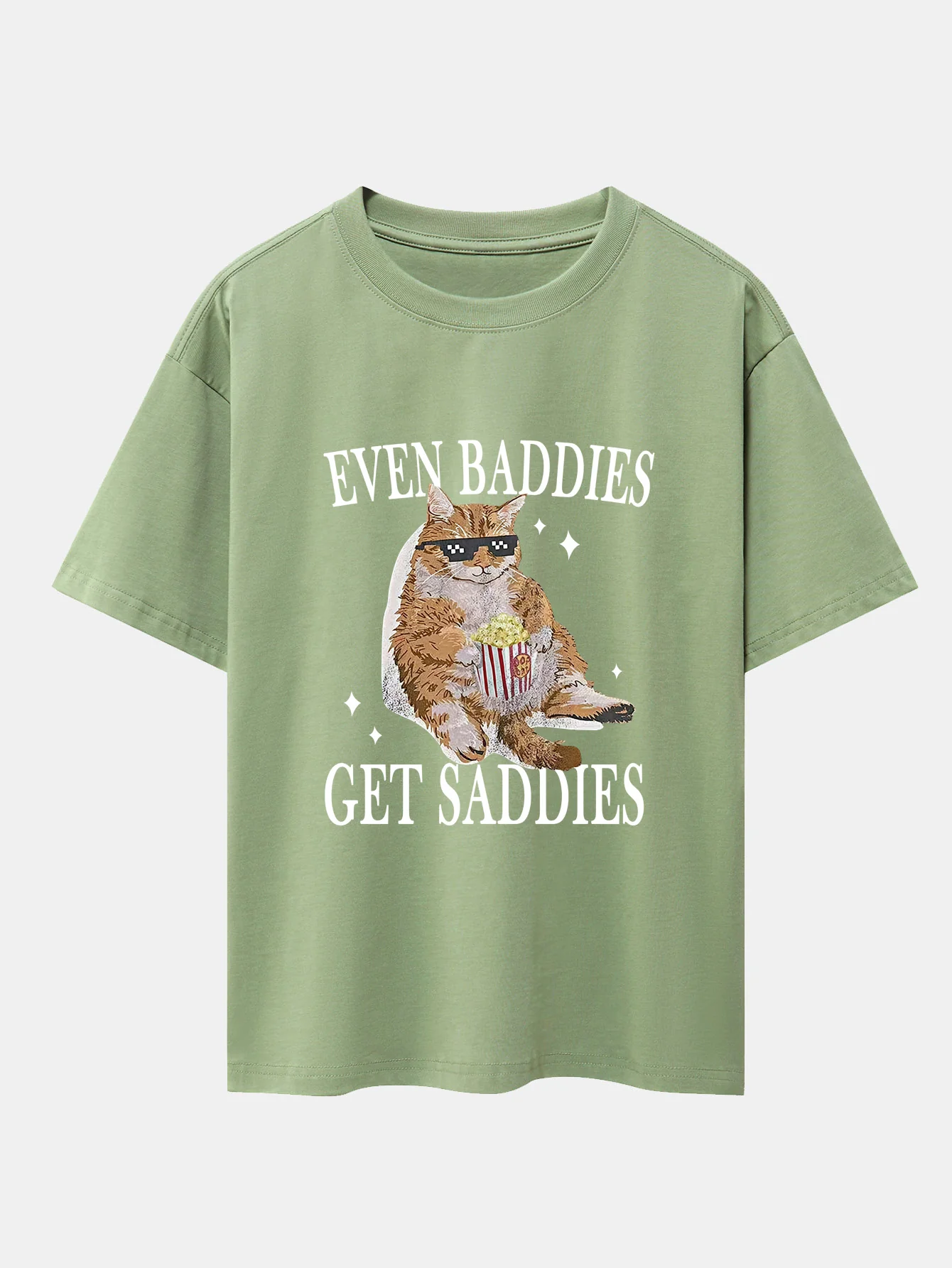 Even Baddies Get Saddies Cat Print Drop Shoulder Oversize T-Shirt - Image 8