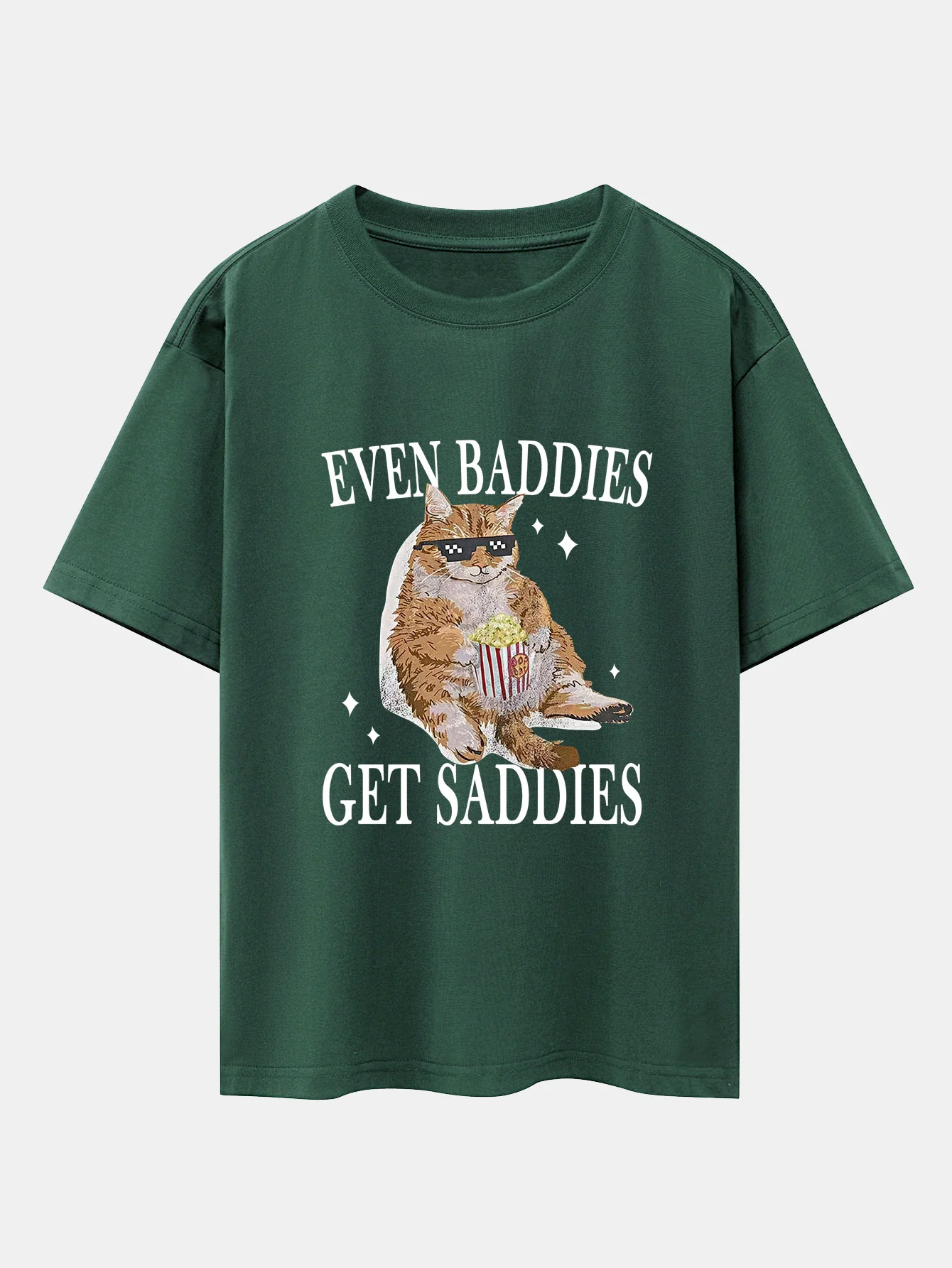 Even Baddies Get Saddies Cat Print Drop Shoulder Oversize T-Shirt - Image 9