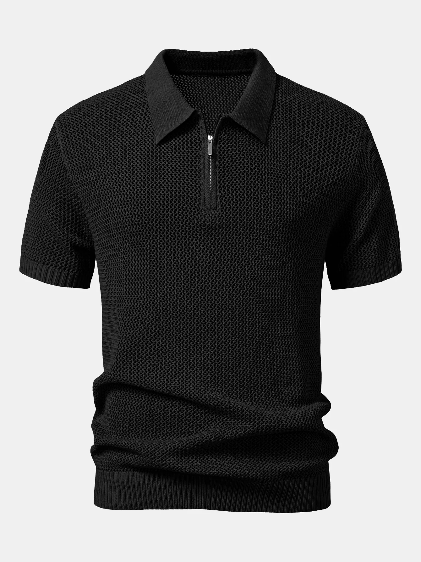 Eyelet Zip Up Strick-Poloshirts-Shirt - Image 3
