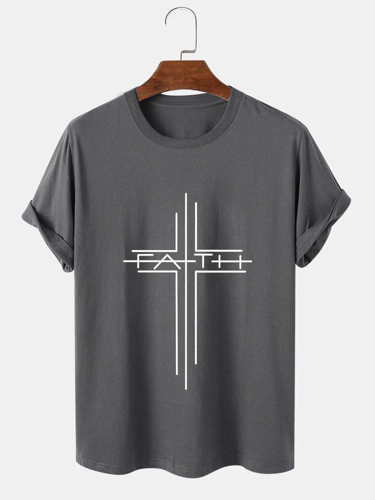 Glaube Kreuz Linie Druck T-Shirts - Image 2