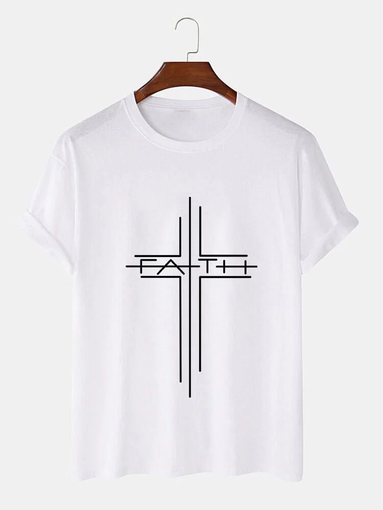 Glaube Kreuz Linie Druck T-Shirts - Image 3