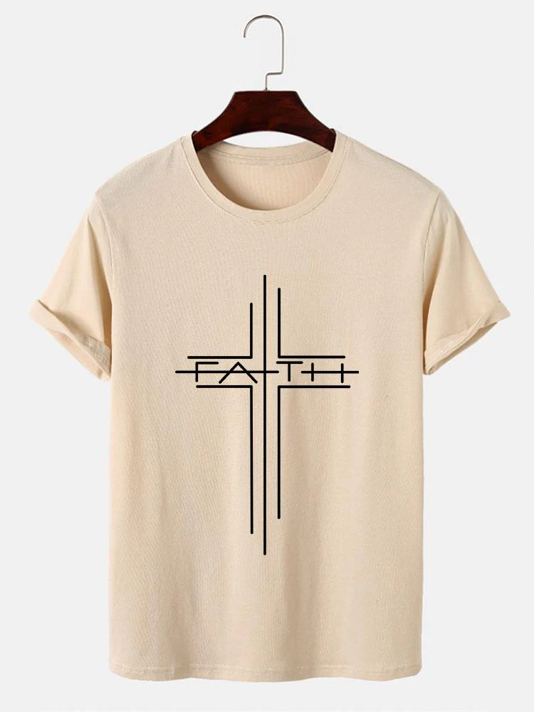 Glaube Kreuz Linie Druck T-Shirts - Image 4