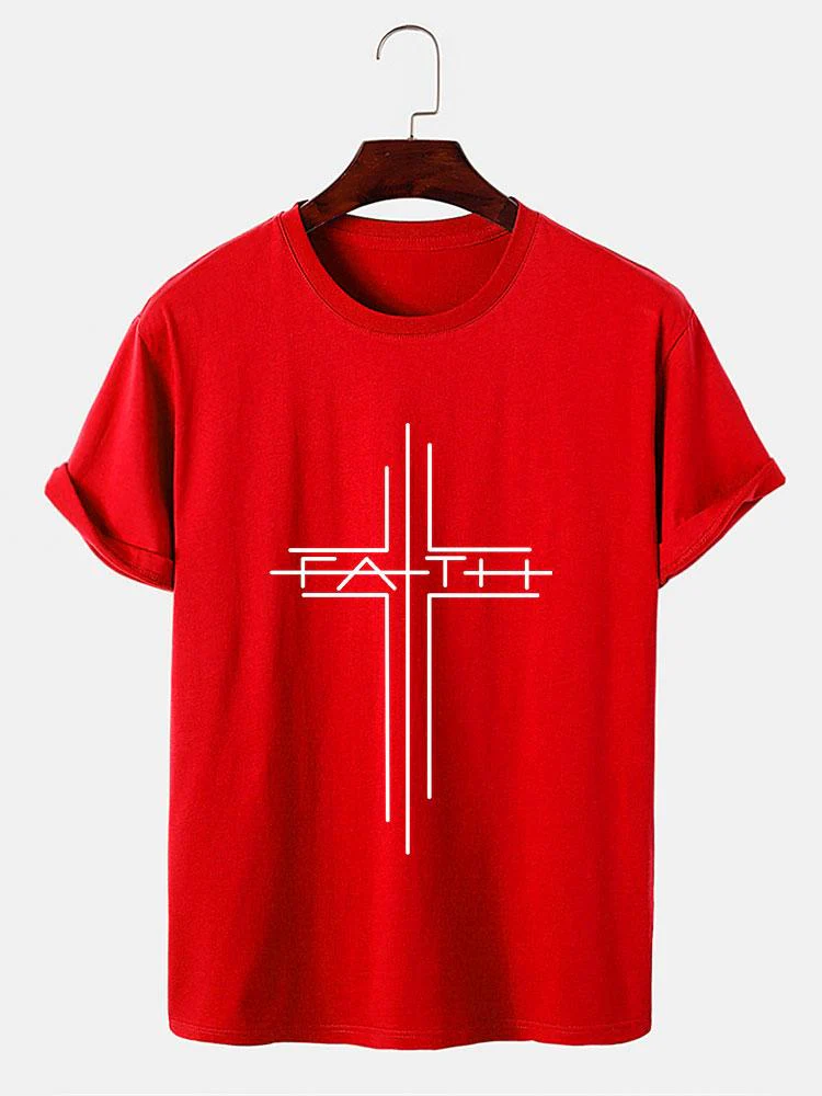 Glaube Kreuz Linie Druck T-Shirts - Image 6