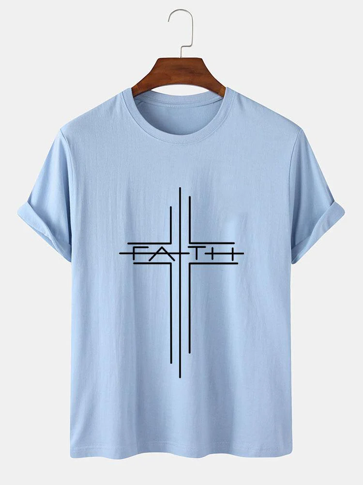 Glaube Kreuz Linie Druck T-Shirts - Image 9