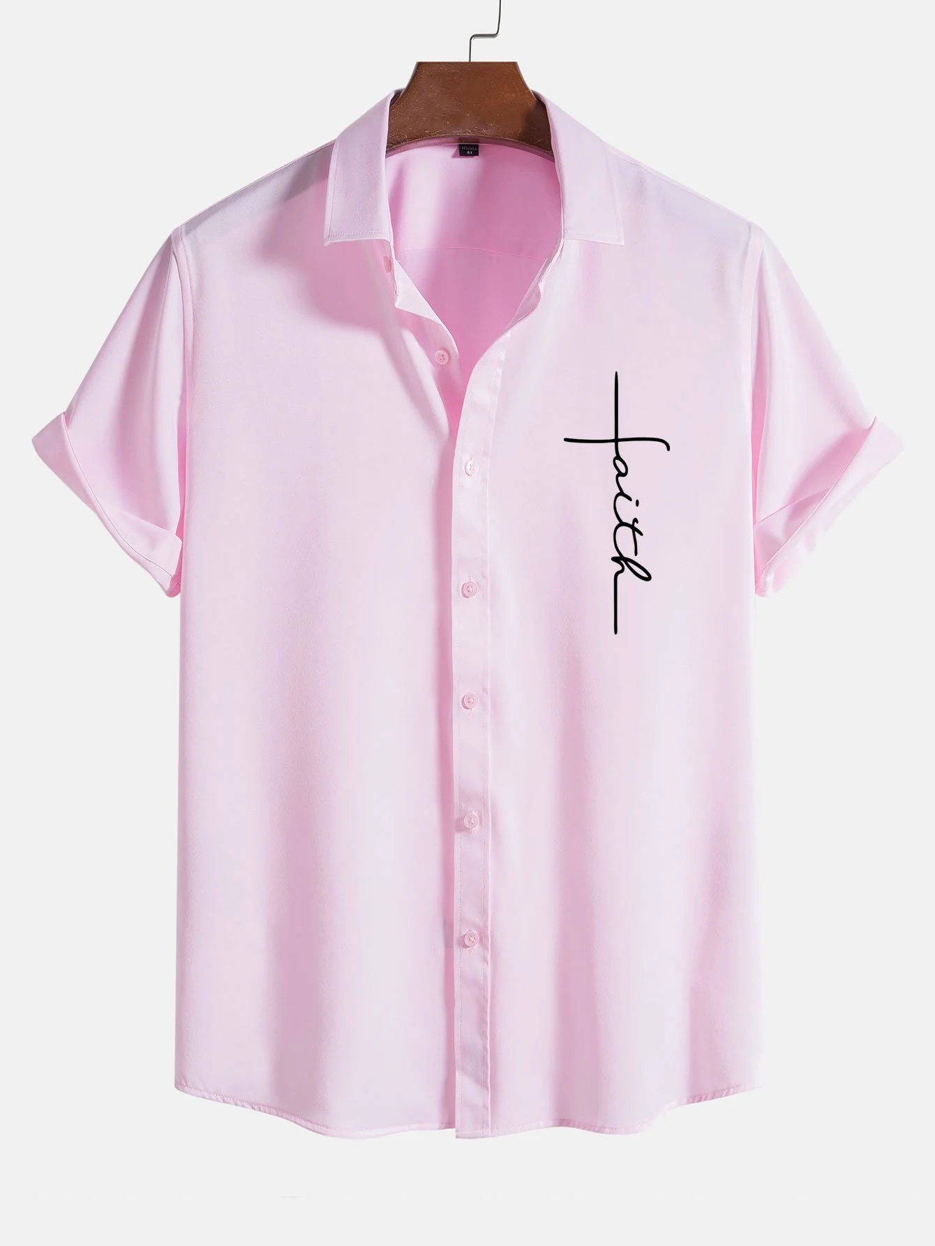 Faith Letter Print Button Up Shirt - Image 2