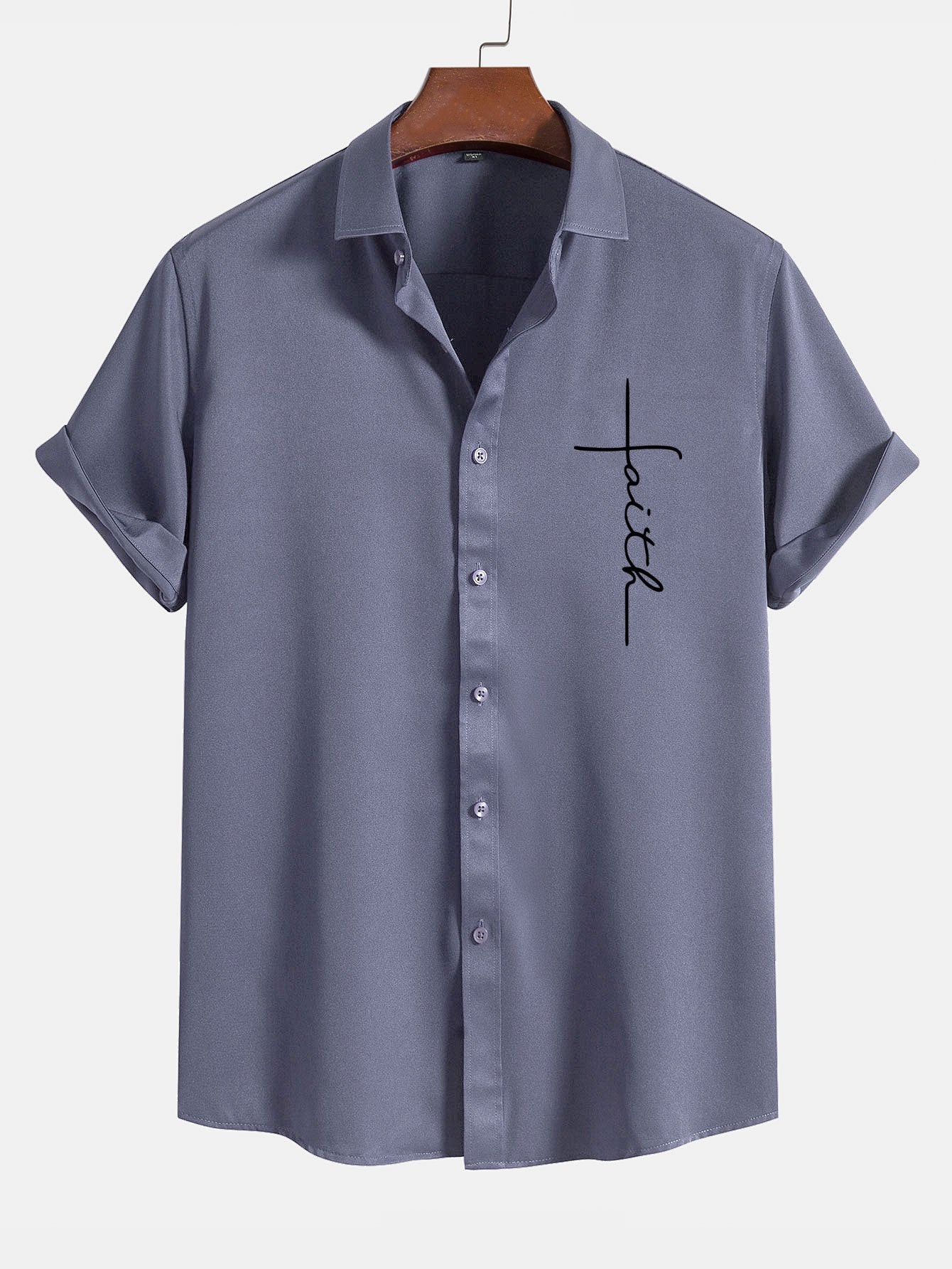Faith Letter Print Button Up Shirt - Image 3
