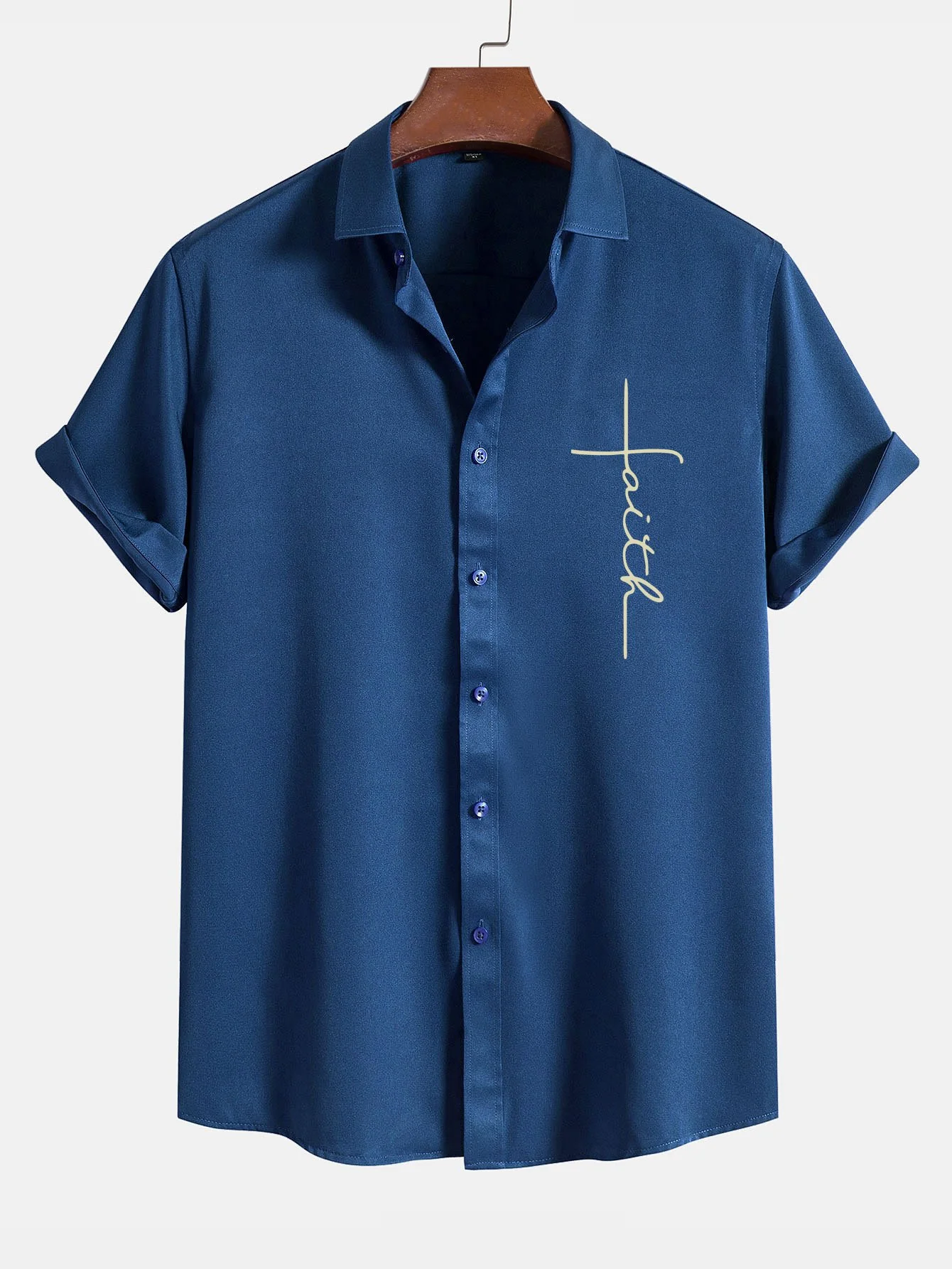 Faith Letter Print Button Up Shirt - Image 4