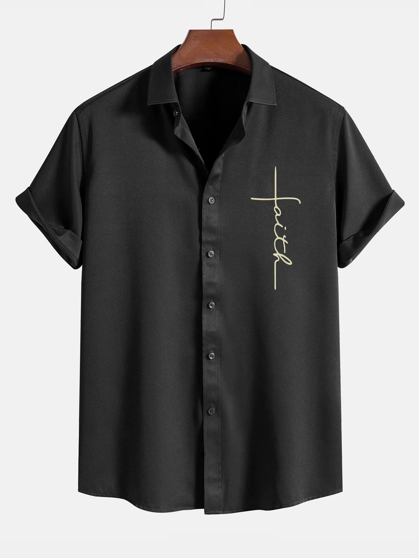Faith Letter Print Button Up Shirt - Image 5