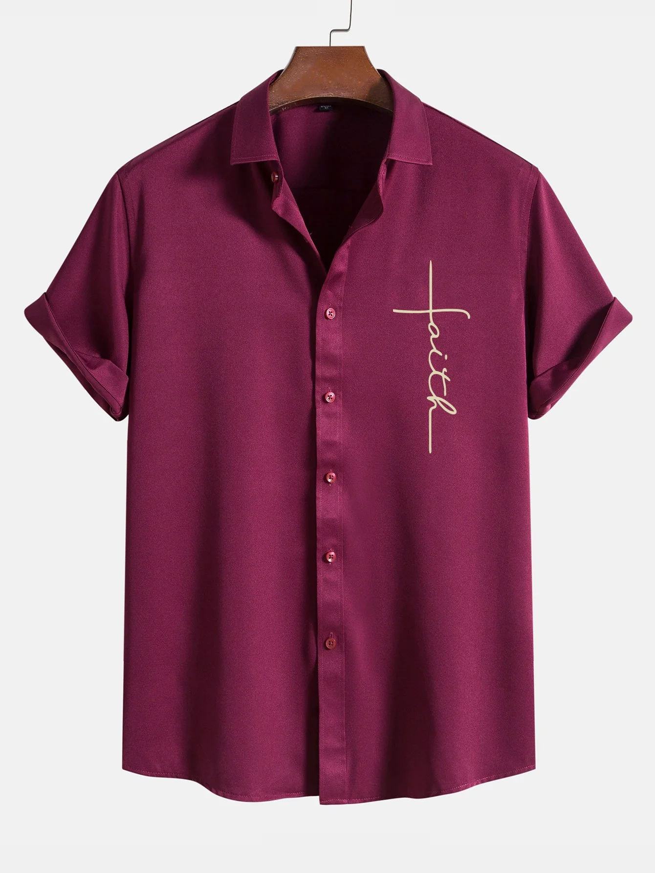 Faith Letter Print Button Up Shirt - Image 6