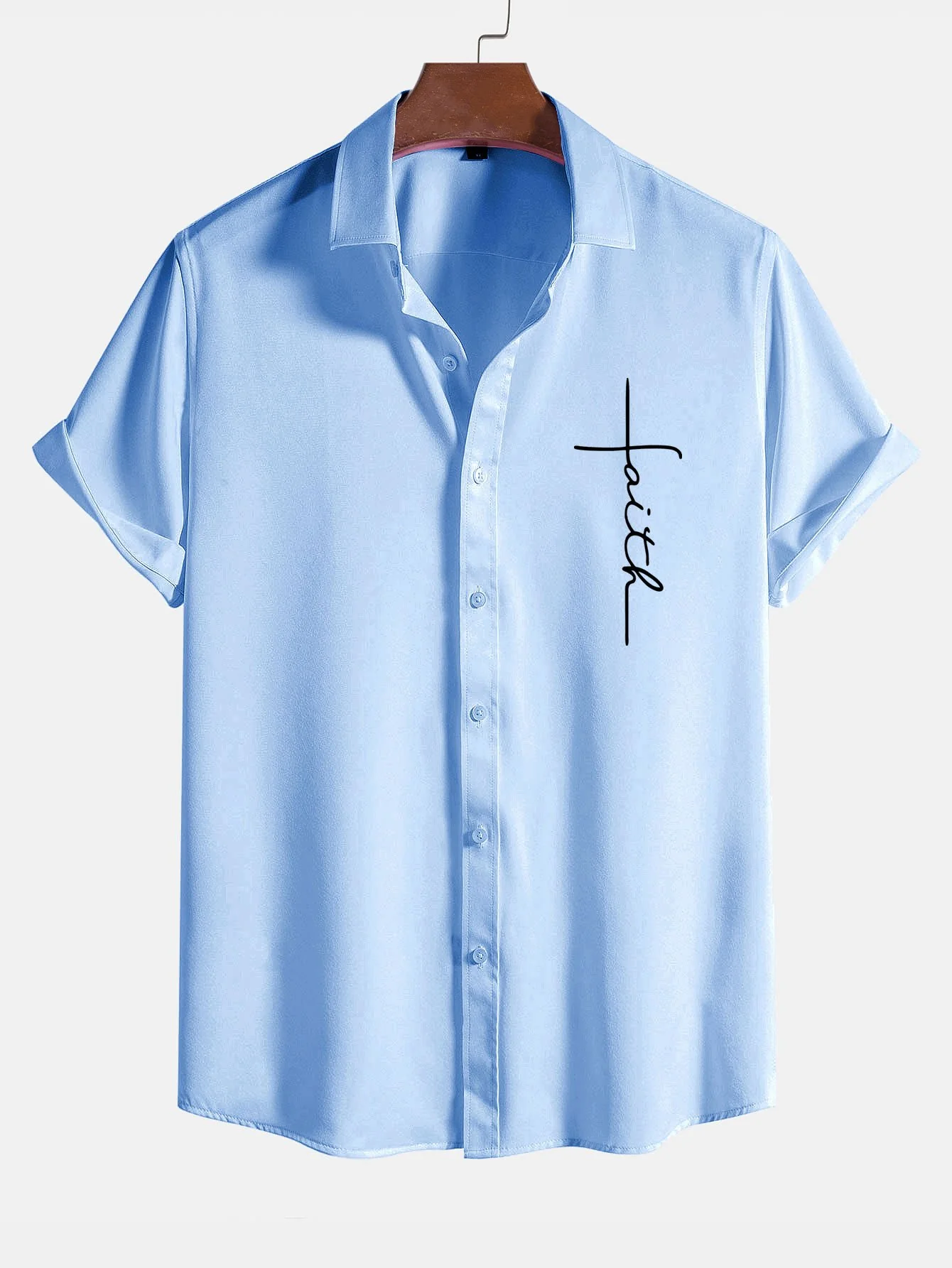 Faith Letter Print Button Up Shirt - Image 7