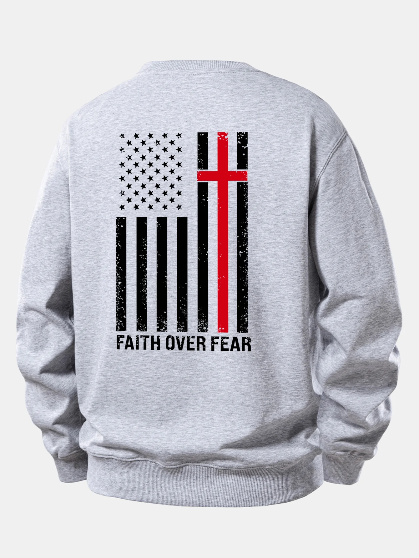 Faith Over Fear American Flag Print Relax Fit Sweatshirt - Image 11