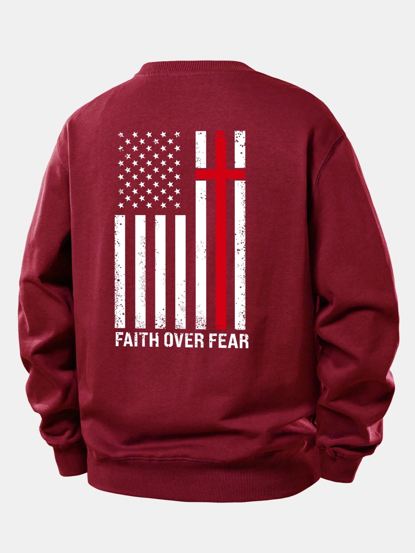 Faith Over Fear American Flag Print Relax Fit Sweatshirt - Image 13