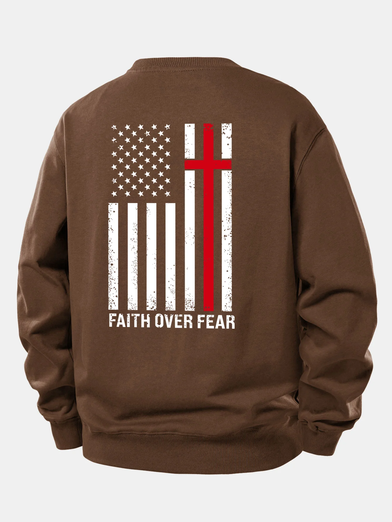 Faith Over Fear American Flag Print Relax Fit Sweatshirt - Image 15