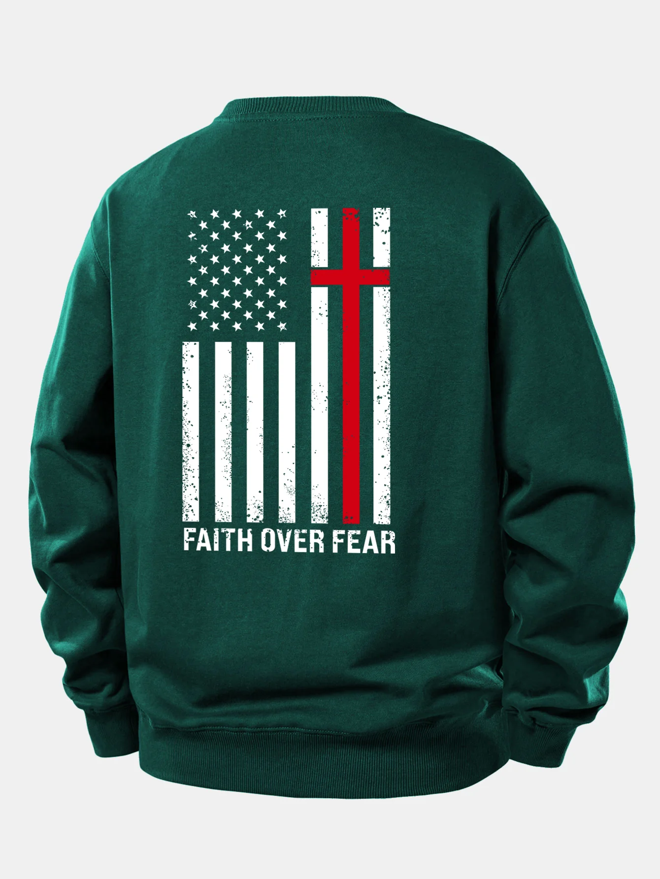 Faith Over Fear American Flag Print Relax Fit Sweatshirt - Image 17