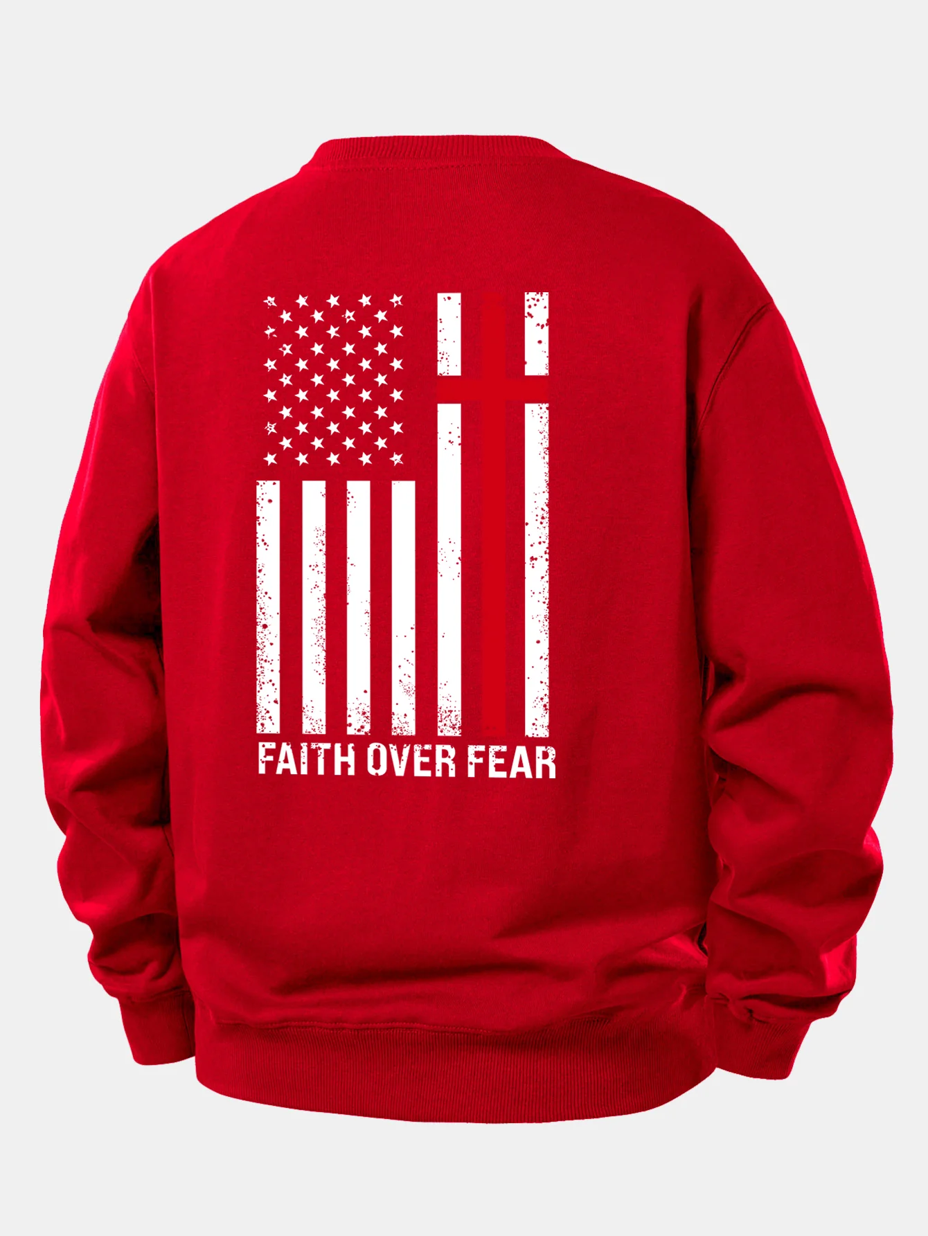 Faith Over Fear American Flag Print Relax Fit Sweatshirt - Image 19