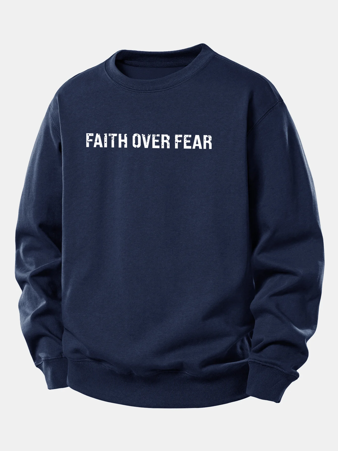 Faith Over Fear American Flag Print Relax Fit Sweatshirt - Image 2