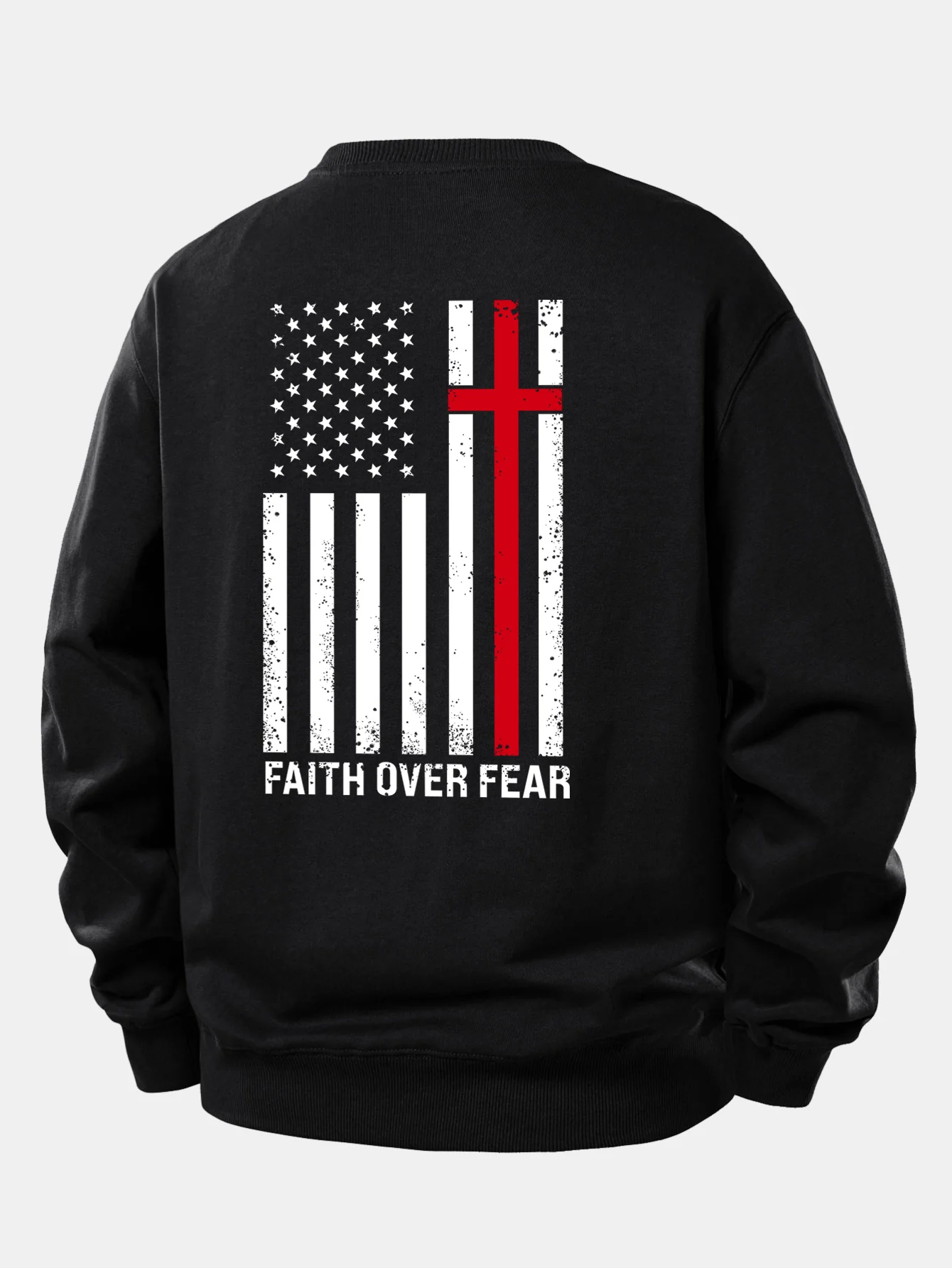 Faith Over Fear American Flag Print Relax Fit Sweatshirt - Image 3