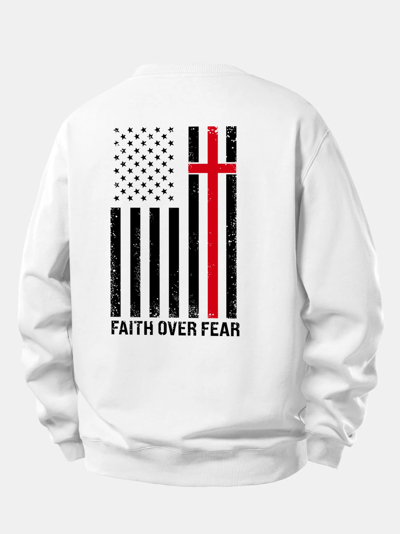 Faith Over Fear American Flag Print Relax Fit Sweatshirt - Image 5